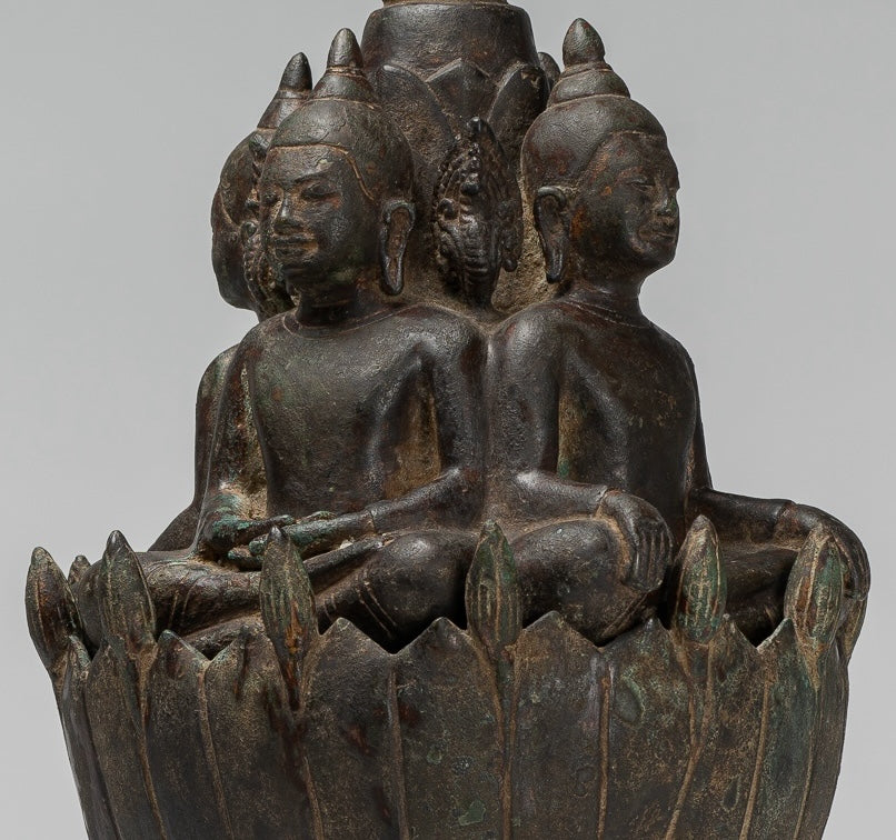 Antique Khmer Style Southeast Asia Bronze Four Way Buddha Statue - 51cm/20"