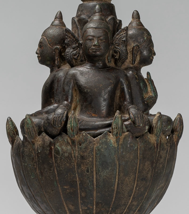 Antique Khmer Style Southeast Asia Bronze Four Way Buddha Statue - 51cm/20"
