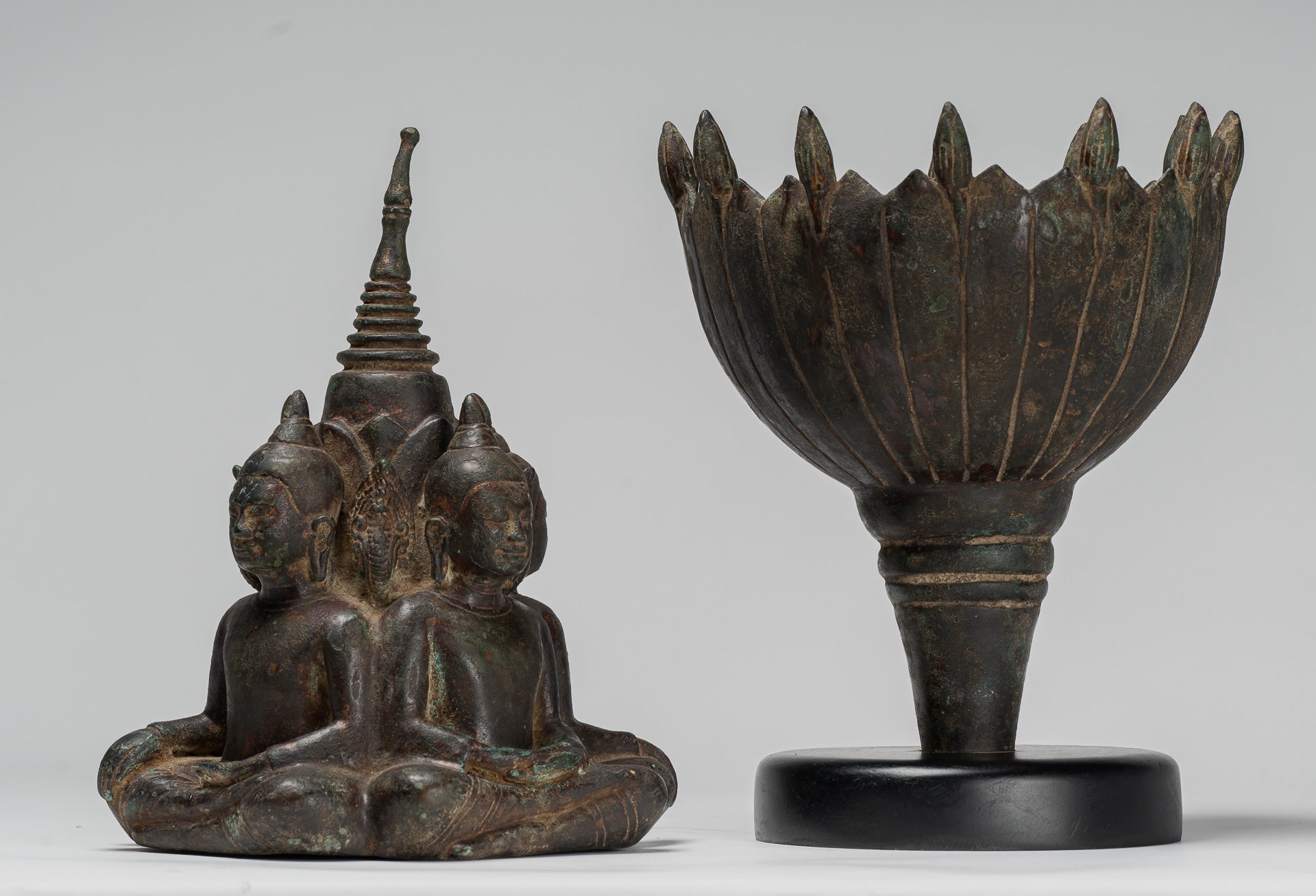 Antique Khmer Style Southeast Asia Bronze Four Way Buddha Statue - 51cm/20"