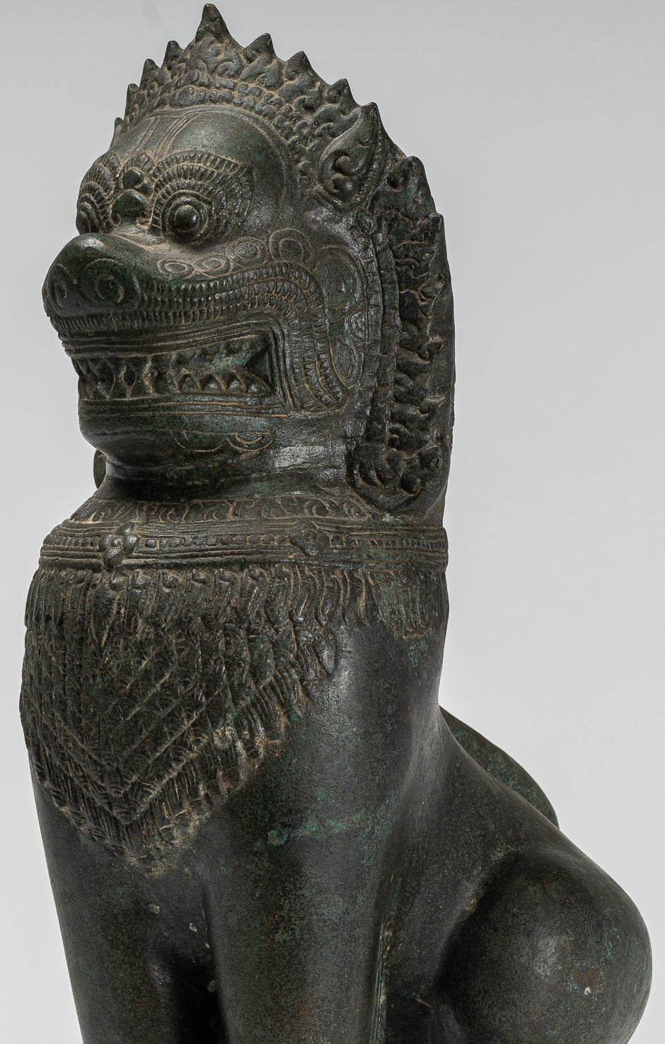 Temple Lion - Antique Khmer Style Bronze Standing Temple Guardian or Lion - 40cm/16"