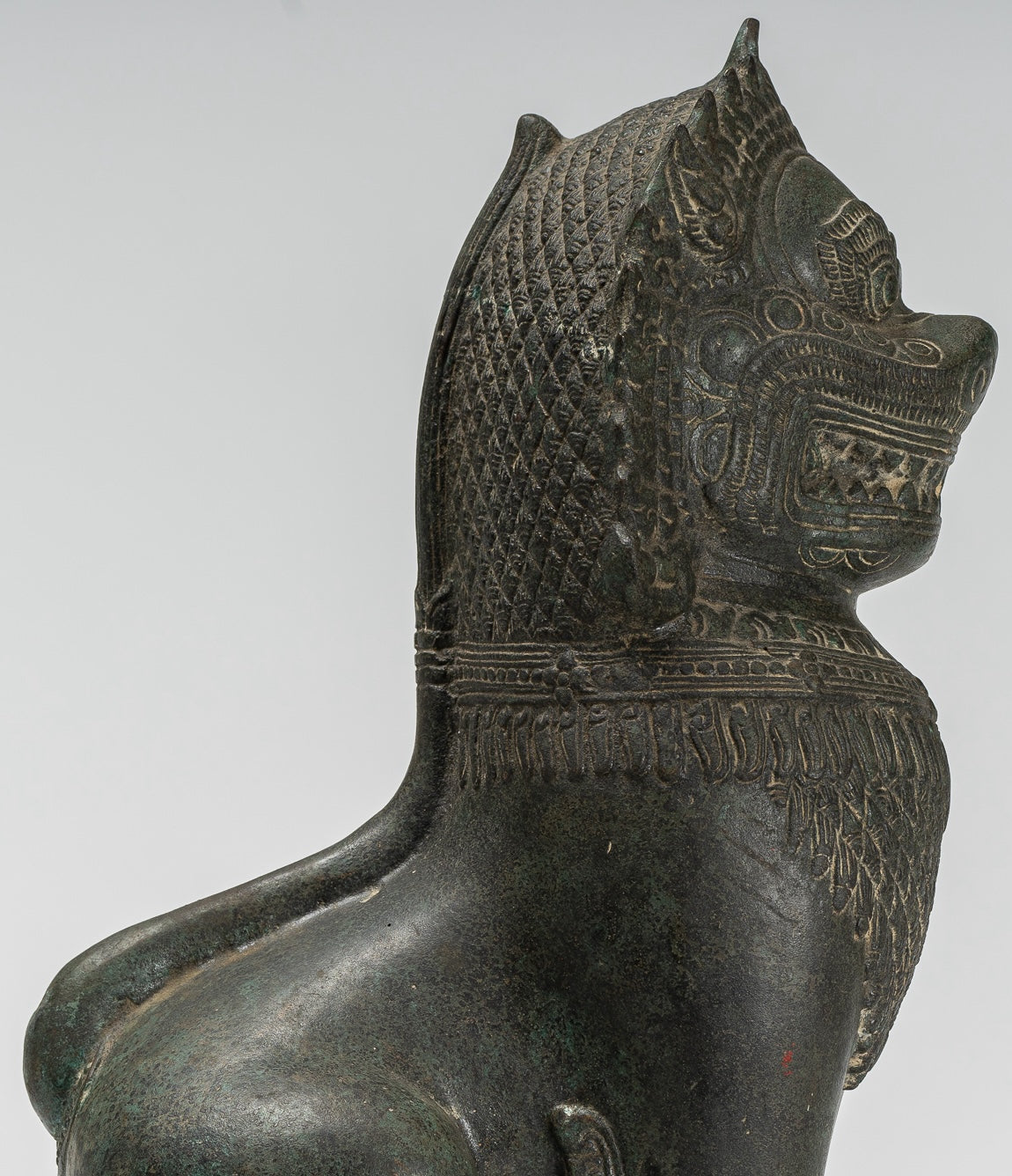 Temple Lion - Antique Khmer Style Bronze Standing Temple Guardian or Lion - 40cm/16"