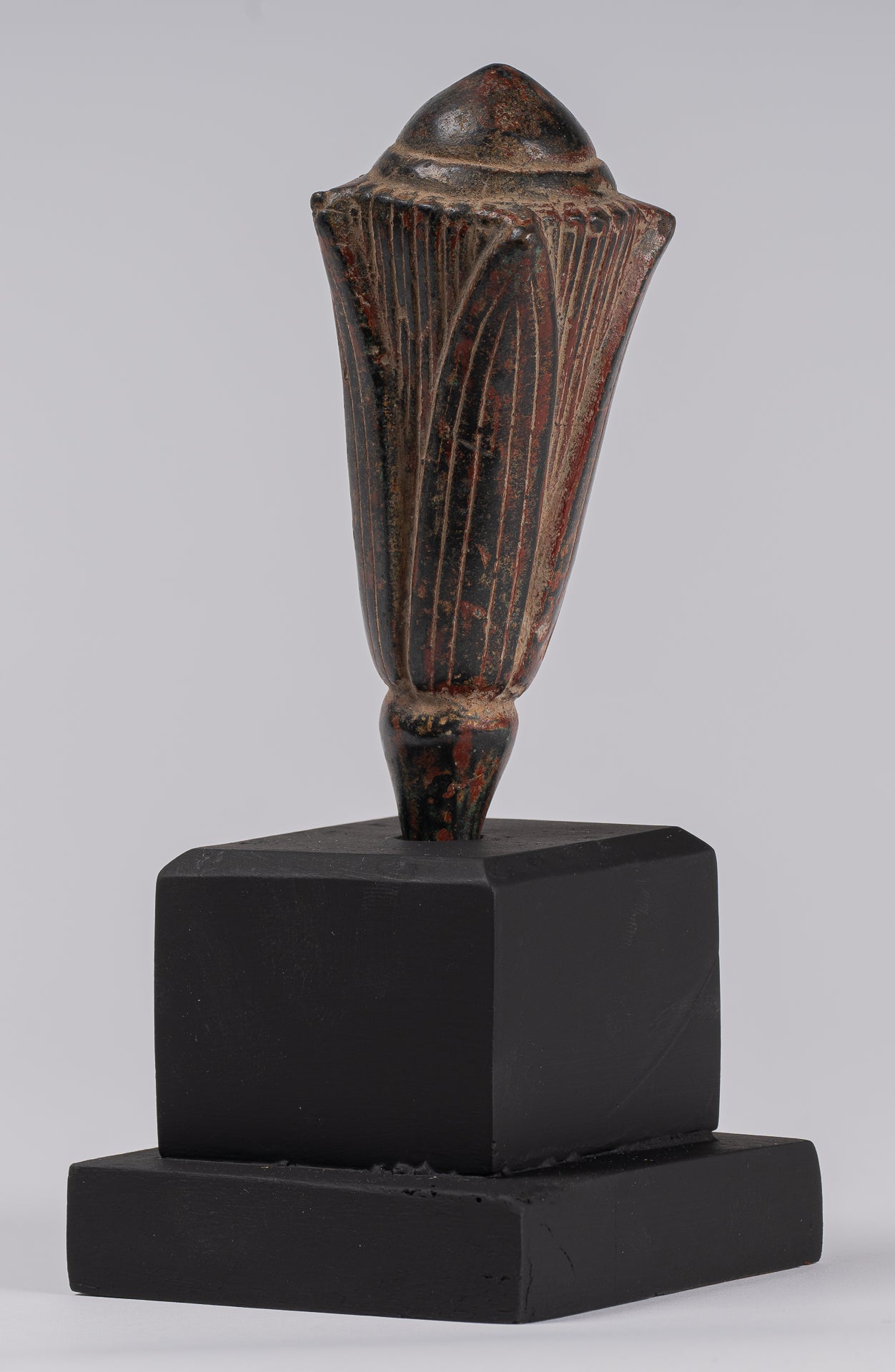 Mounted Antique Khmer Style Bronze Lotus Bud - 22cm/9"