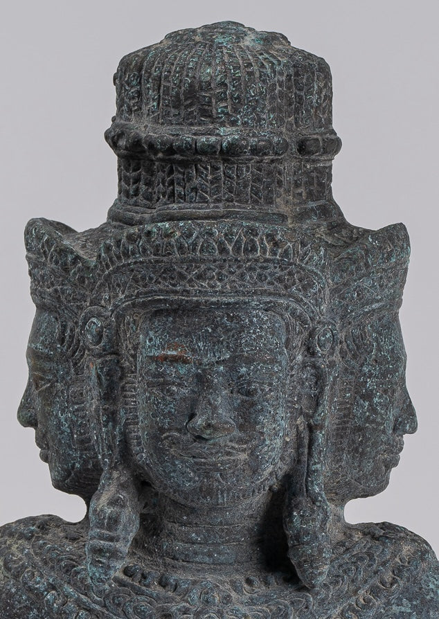 Brahma Statue - Antique Khmer Style Mounted Bronze Brahma Torso - Hindu God Creation - 26cm/10"