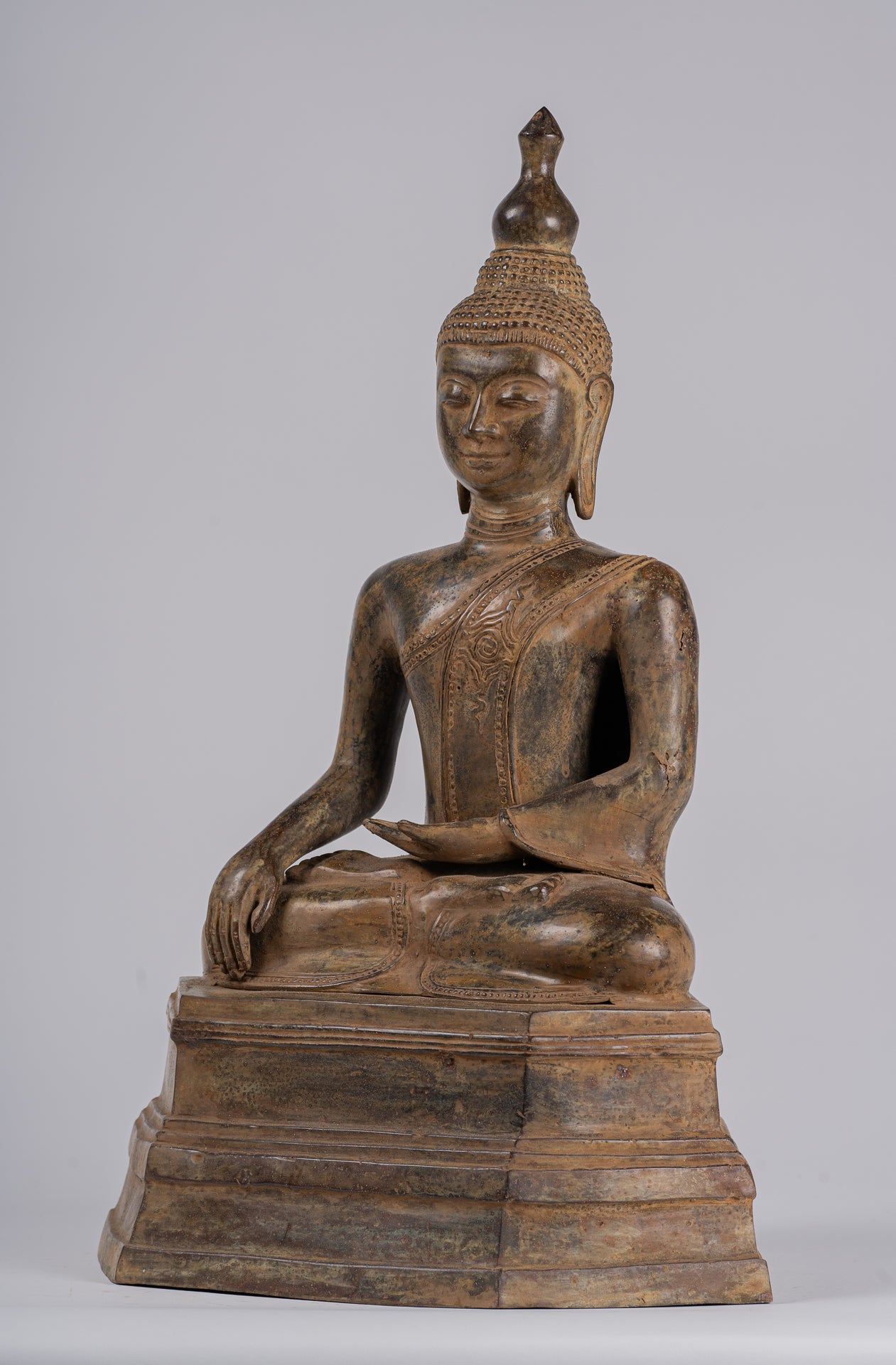Buddha Statue - Antique Indonesian Style Seated Bronze Javanese Enlightenment Buddha - 52cm/21"