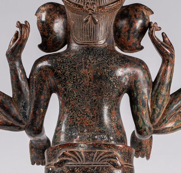 Ganesha Statue - Antique Khmer Style Mounted Standing Bronze Angkor Wat Ganesha Statue - 87cm/35"