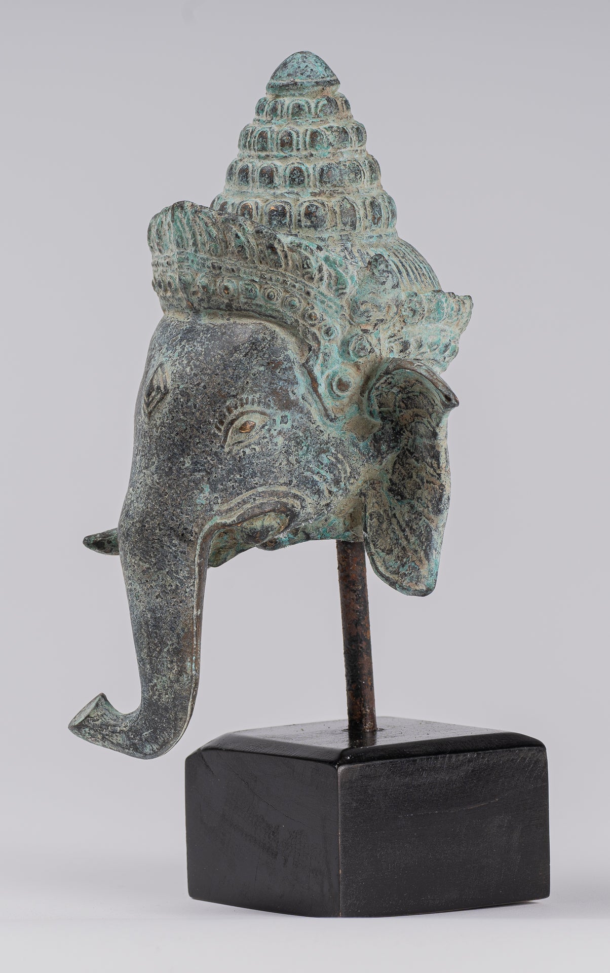 Elephant - Antique Khmer Style Mounted Bronze Bayon Style Elephant Statue - 25cm/10" Tall