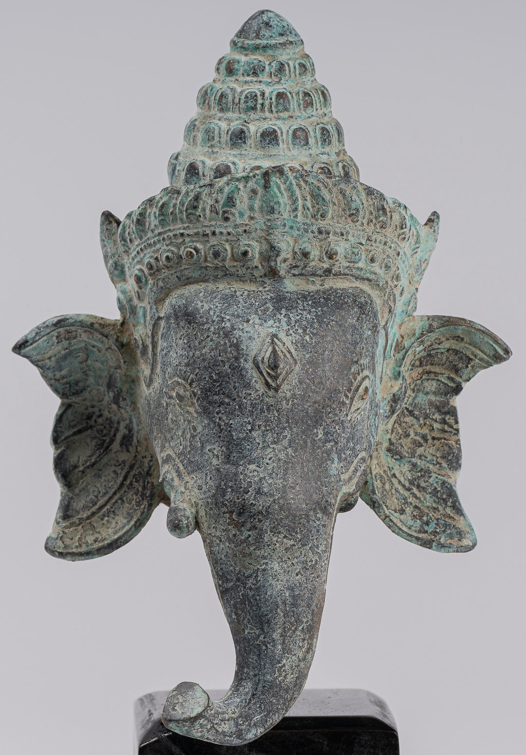Elephant - Antique Khmer Style Mounted Bronze Bayon Style Elephant Statue - 25cm/10" Tall