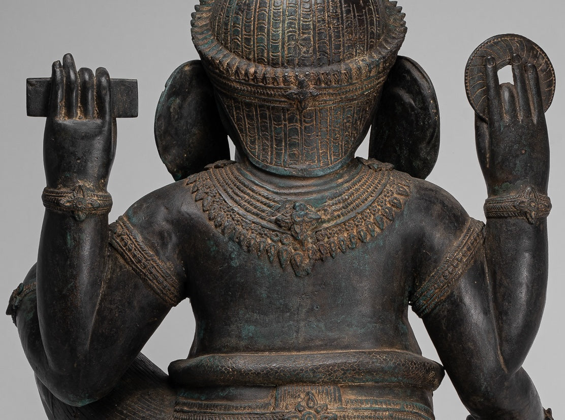 Ganesha Statue - Antique Thai Style Bronze Seated 4-Arm Ganesha Statue - 85cm/34"