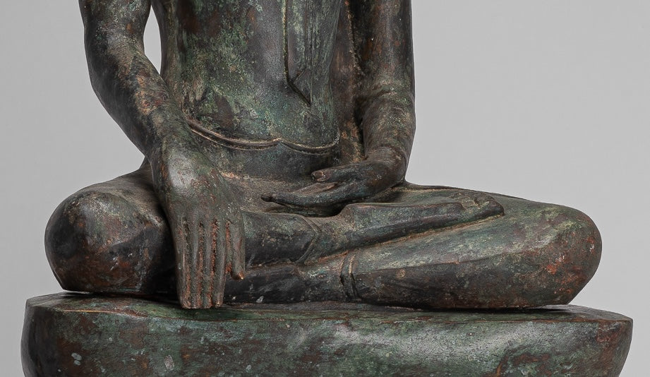 Buddha Statue - Antique U Thong Style Bronze Enlightenment Buddha Statue - 88cm/35"