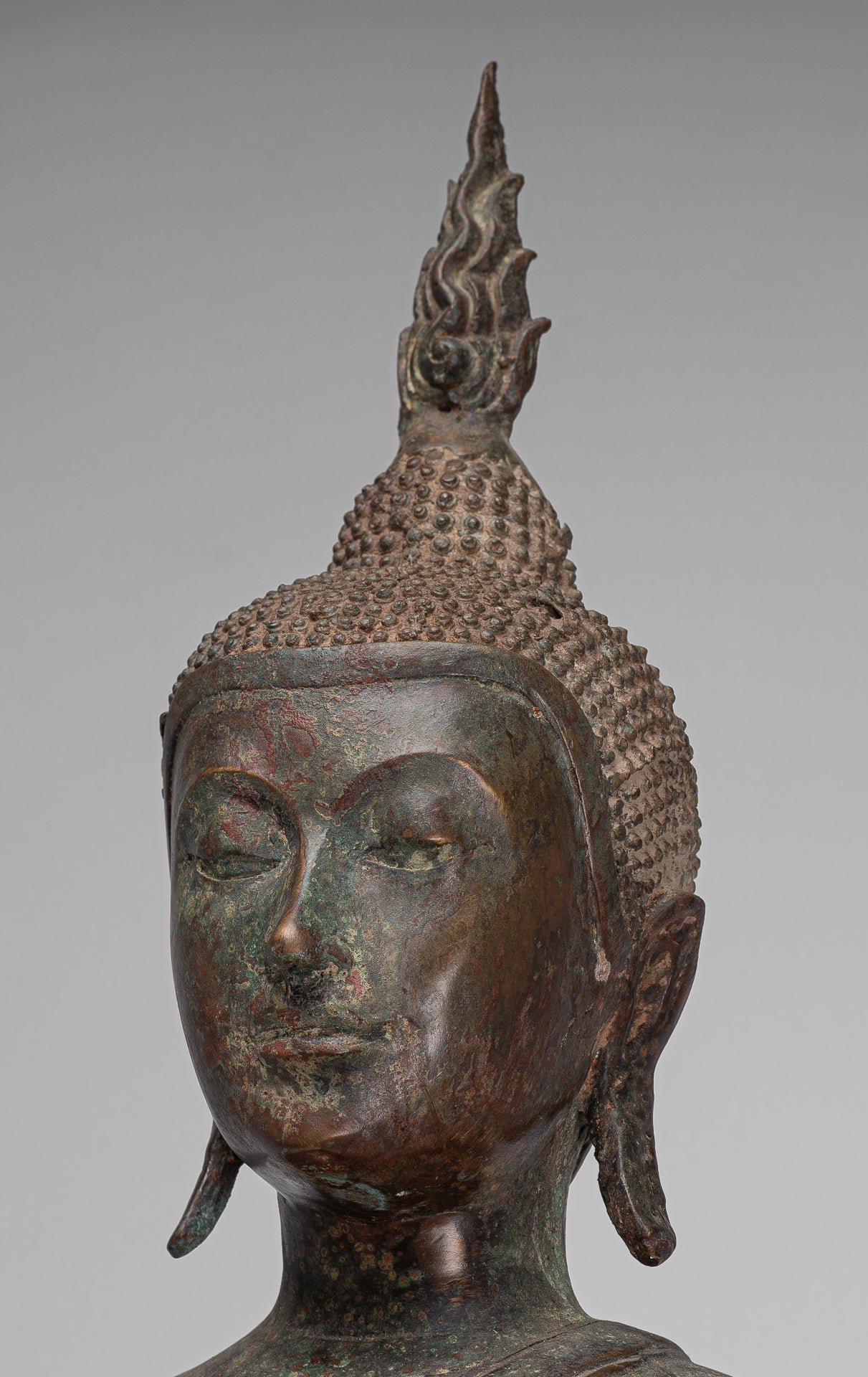 Buddha Statue - Antique U Thong Style Bronze Enlightenment Buddha Statue - 88cm/35"