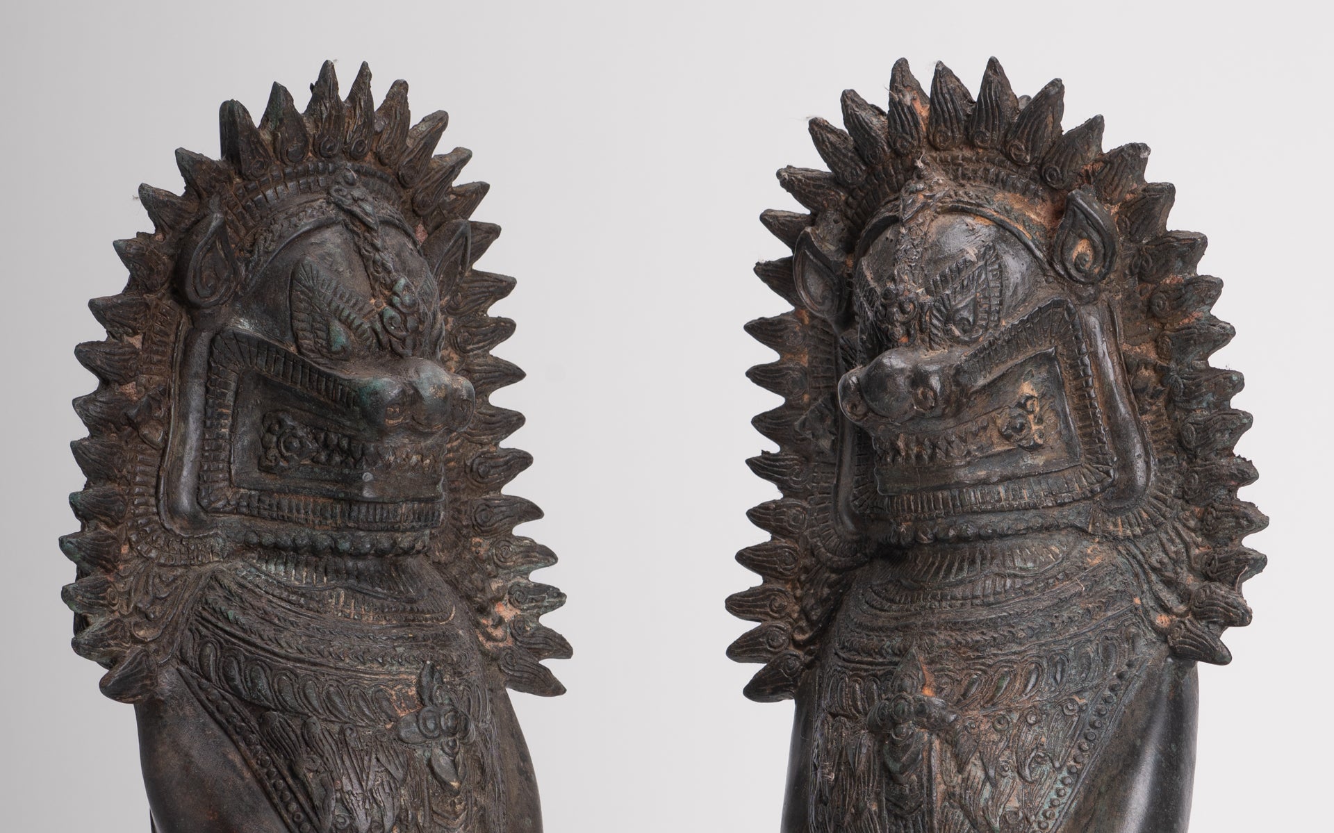 Temple Lion - Antique Thai Style Bronze Standing Singha Temple Guardians or Lions - 41cm/16" (Pair)