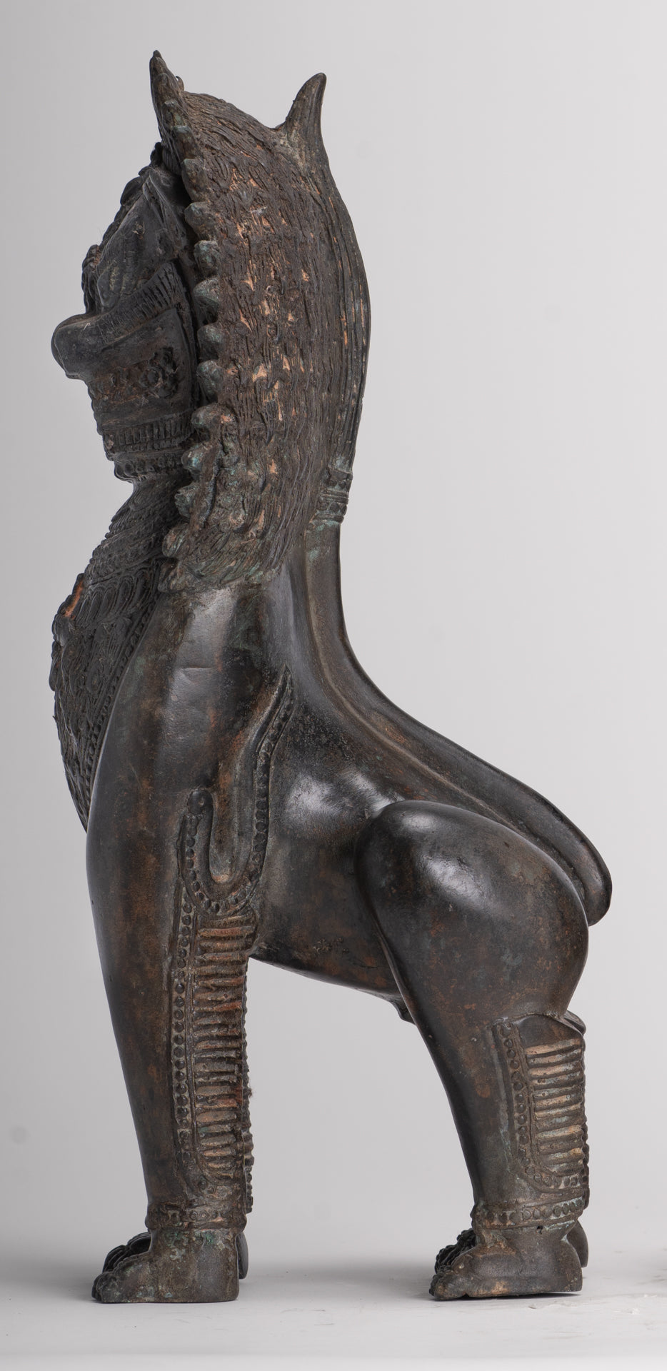 Temple Lion - Antique Thai Style Bronze Standing Singha Temple Guardians or Lions - 41cm/16" (Pair)