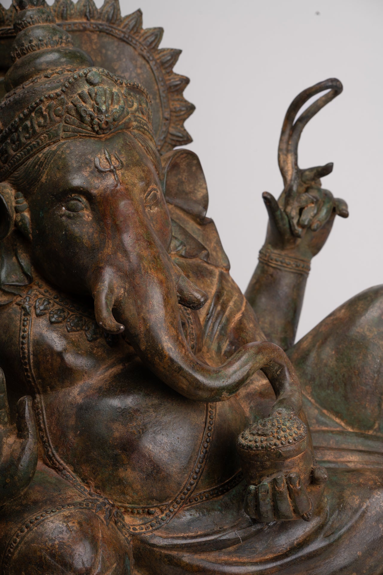 Ganesh - Antique Thai Style Bronze Reclining Ganesha Statue w/Mouse - 55cm/22"