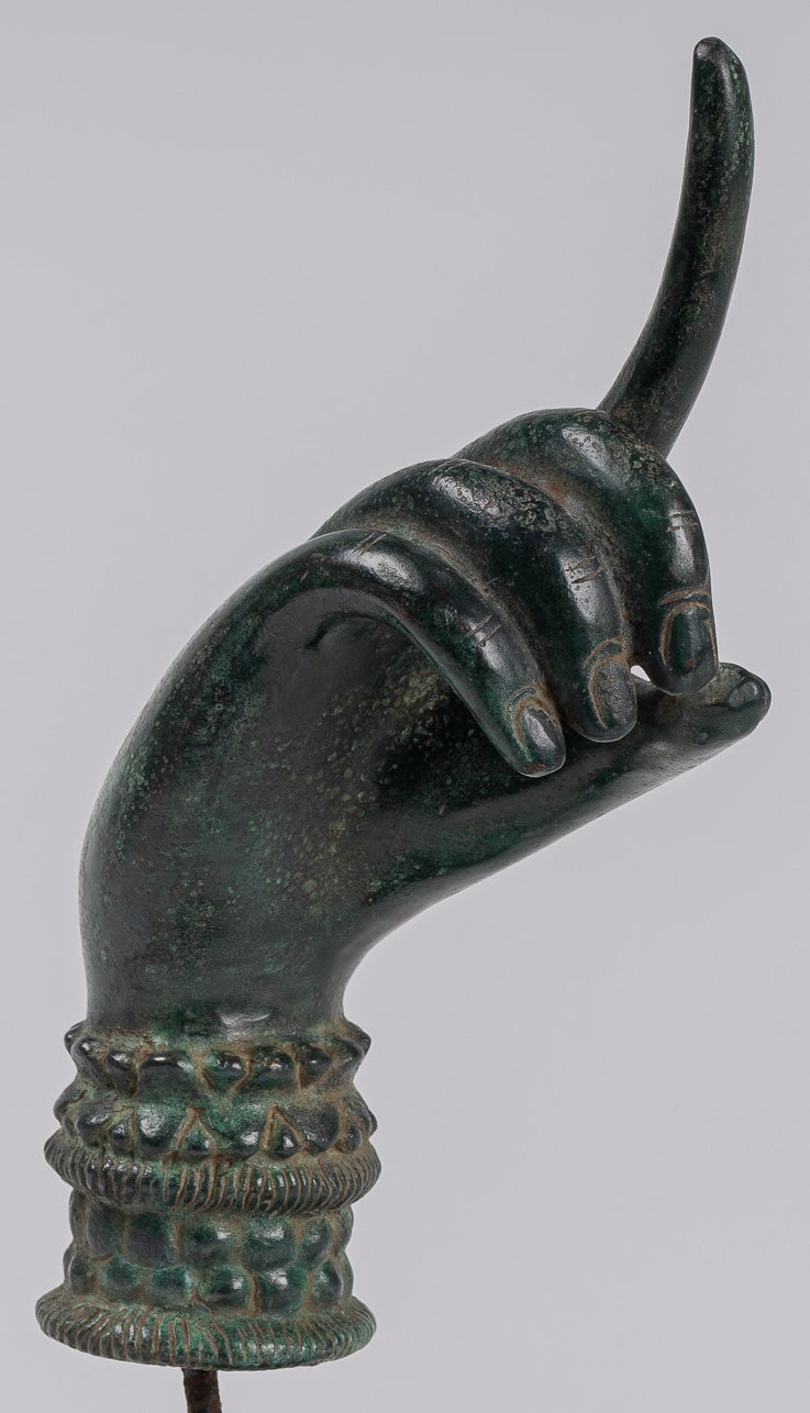 Mounted Antique Khmer Style Bronze Apsara Suchi Mudra Hand - 30cm/12"