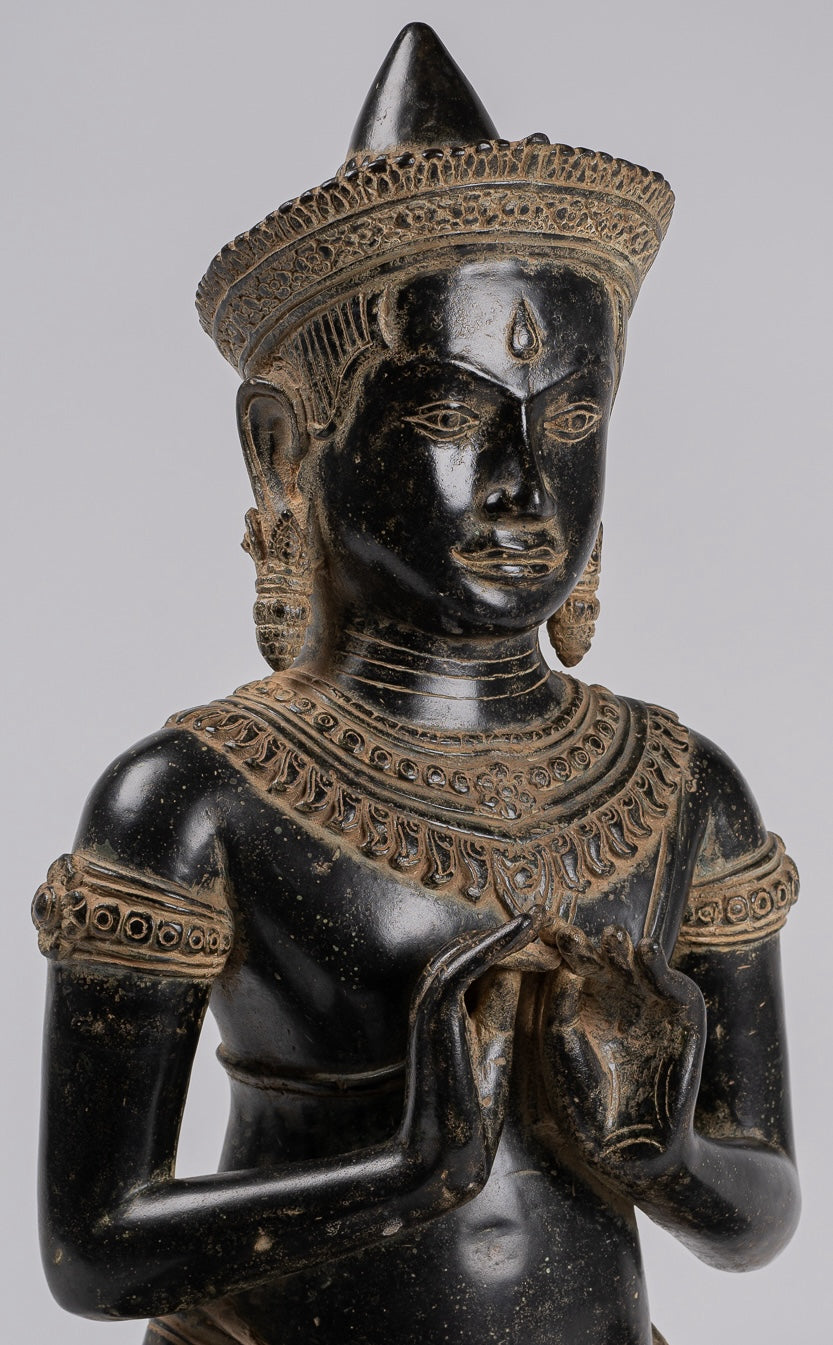 Buddha - Antique Khmer Style Bronze Seated Double Teaching Buddha Statue - 56cm/22"