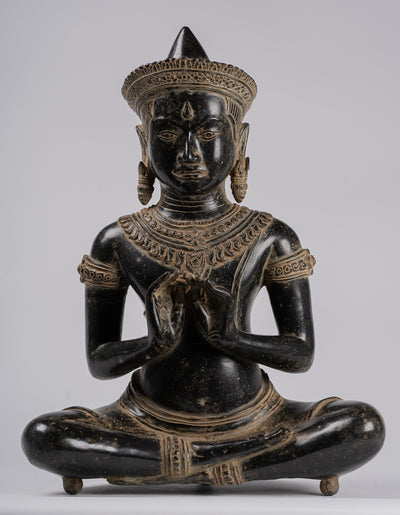 Buddha - Antique Khmer Style Bronze Seated Double Teaching Buddha Statue - 56cm/22"