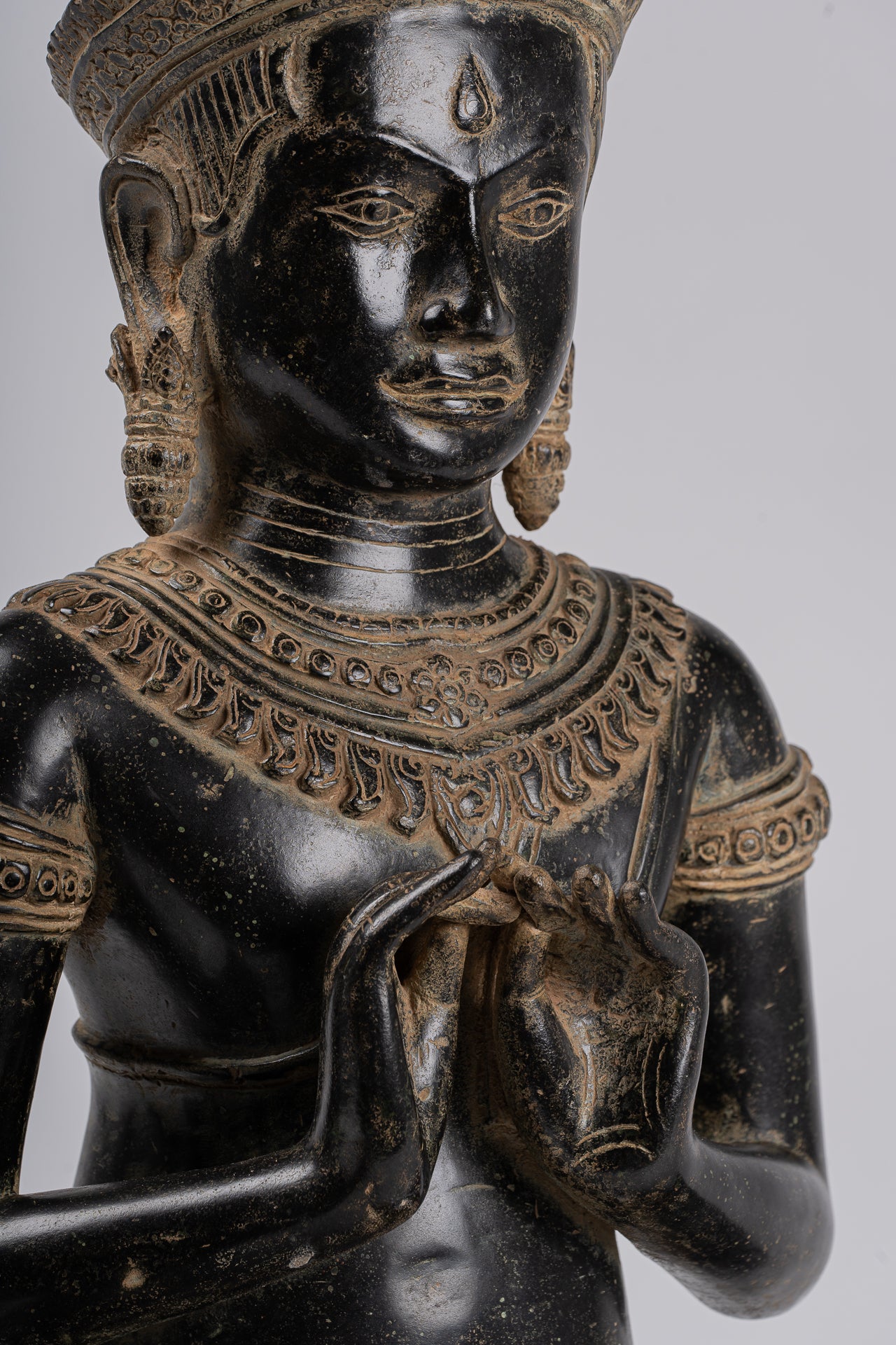 Buddha - Antique Khmer Style Bronze Seated Double Teaching Buddha Statue - 56cm/22"