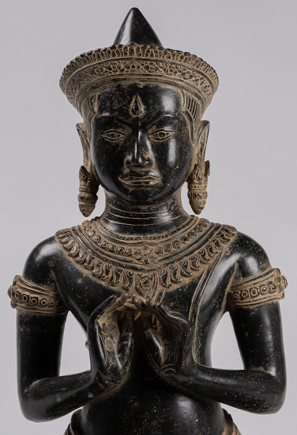 Buddha - Antique Khmer Style Bronze Seated Double Teaching Buddha Statue - 56cm/22"