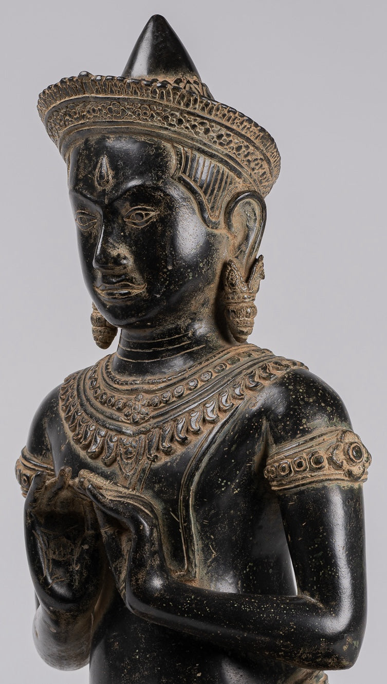 Buddha - Antique Khmer Style Bronze Seated Double Teaching Buddha Statue - 56cm/22"