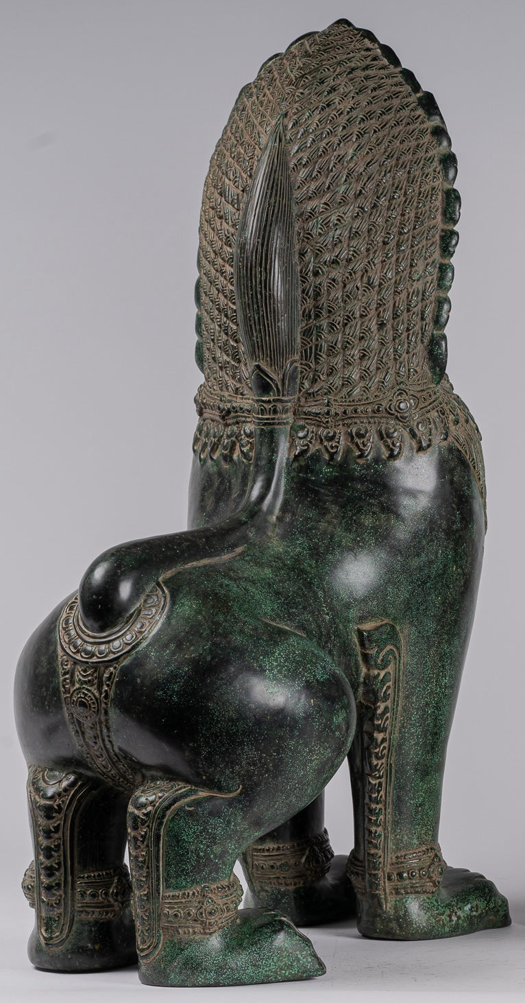 Temple Lions - Antique Khmer Style Bronze Temple Guardians or Lions (Pair) - 72cm/29"