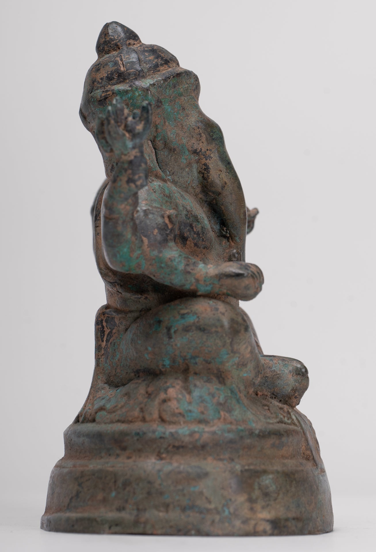 Ganesha Statue - Antique Thai Style Bronze Seated 4-Arm Ganesha Statue - 12cm/5"