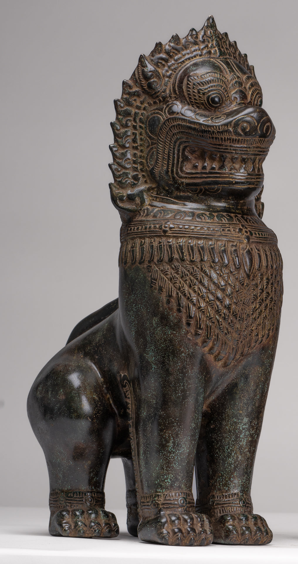 Temple Lions - Antique Khmer Style Bronze Standing Temple Guardians or Lions - 39cm/16"