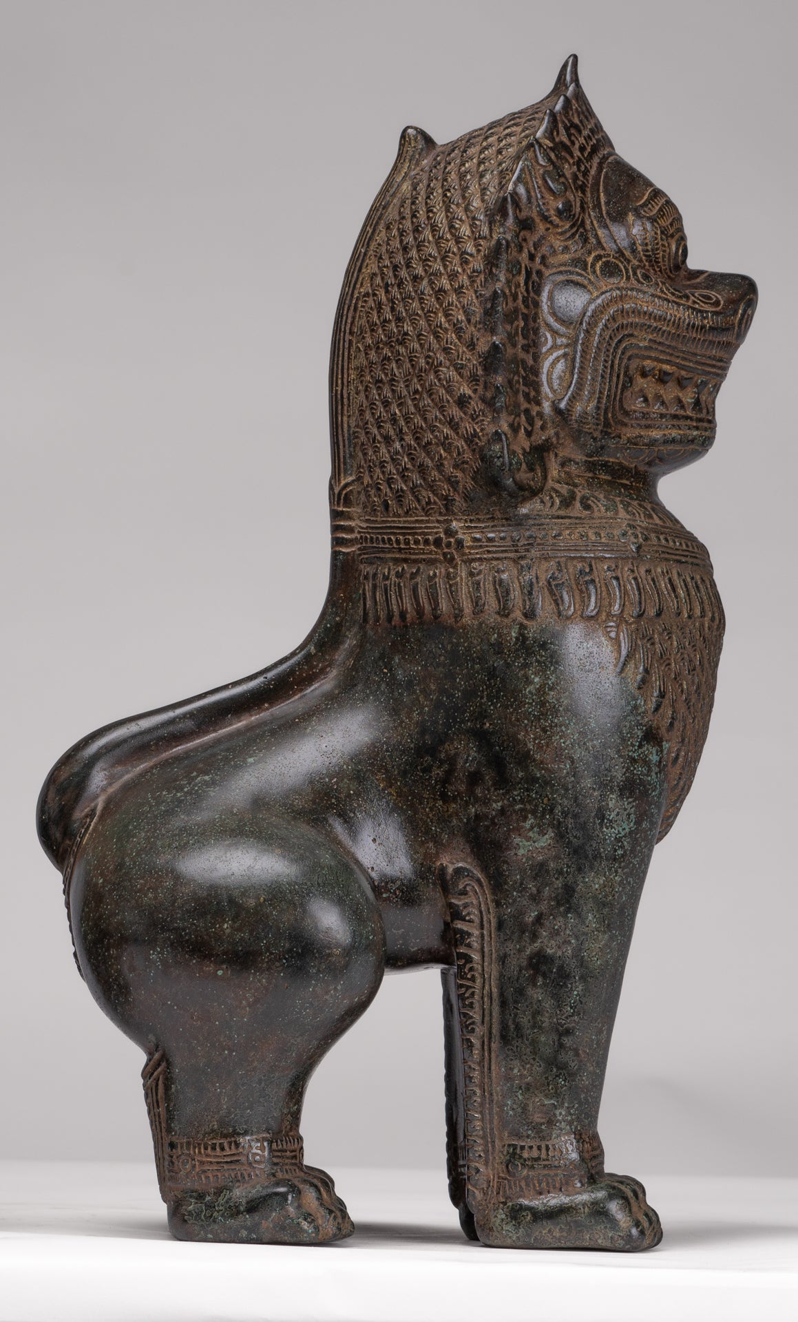 Temple Lions - Antique Khmer Style Bronze Standing Temple Guardians or Lions - 39cm/16"