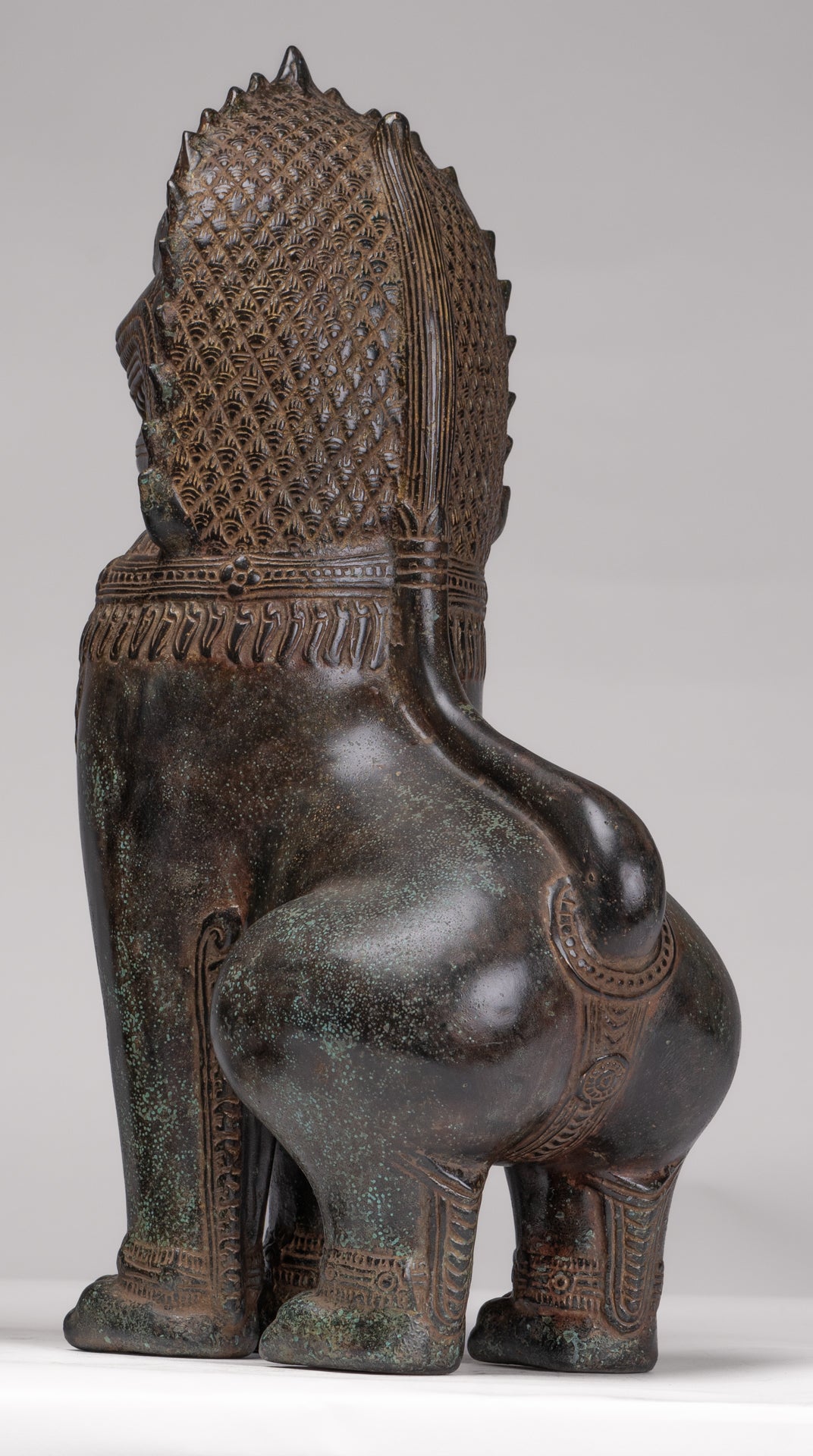 Temple Lions - Antique Khmer Style Bronze Standing Temple Guardians or Lions - 39cm/16"