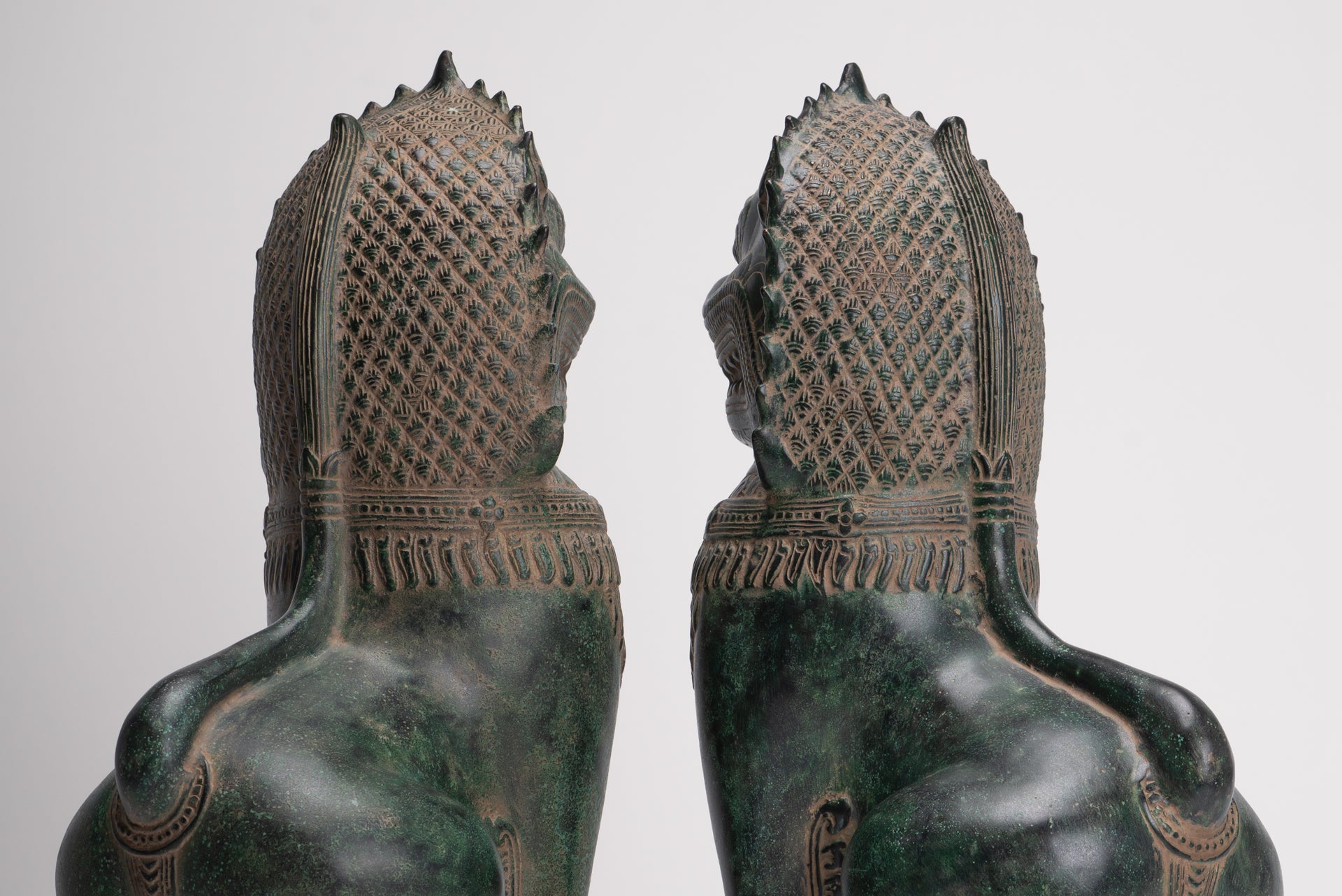 Temple Lions - Antique Khmer Style Bronze Standing Temple Guardians or Lions - 39cm/16"