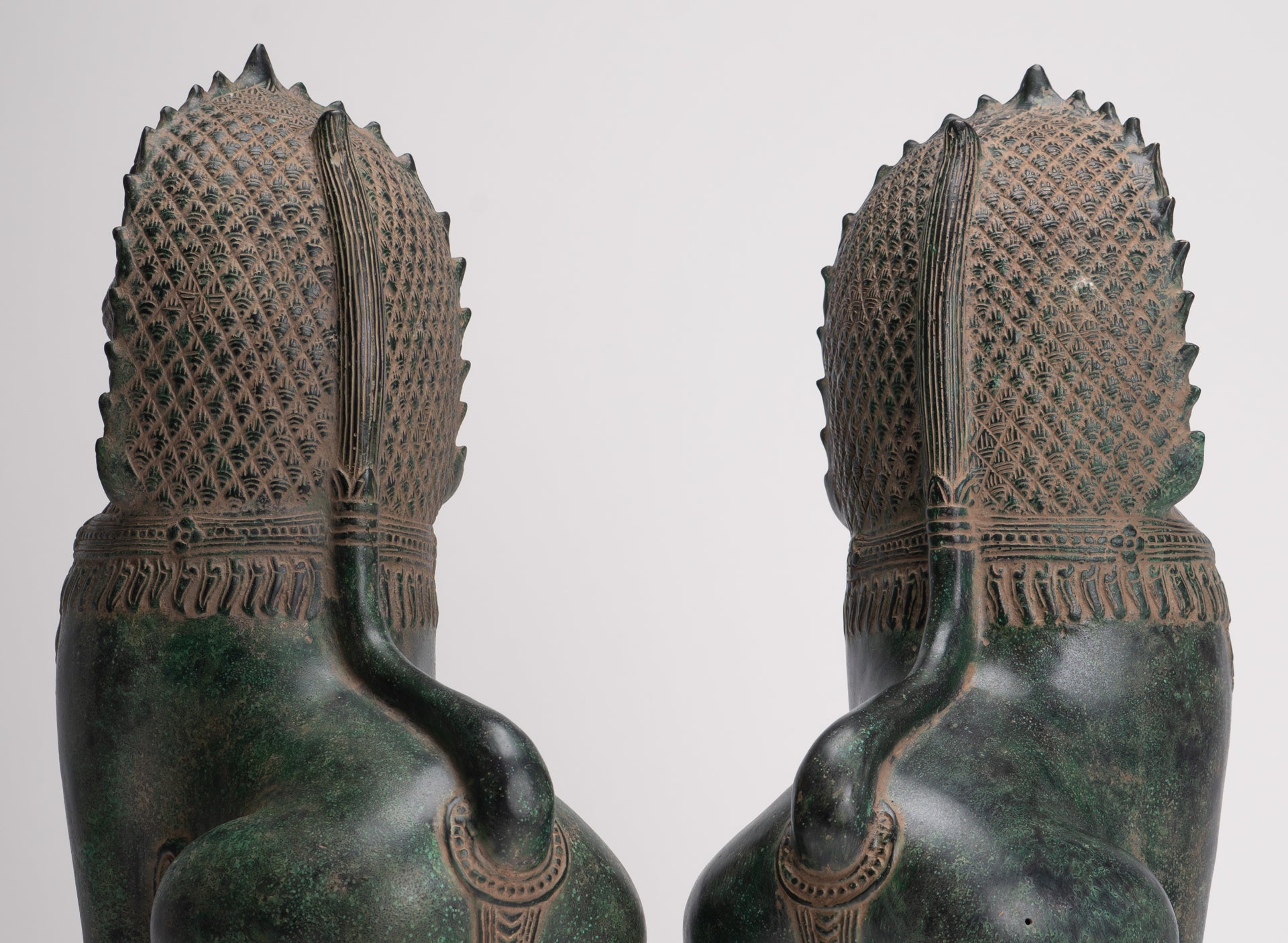 Temple Lions - Antique Khmer Style Bronze Standing Temple Guardians or Lions - 39cm/16"