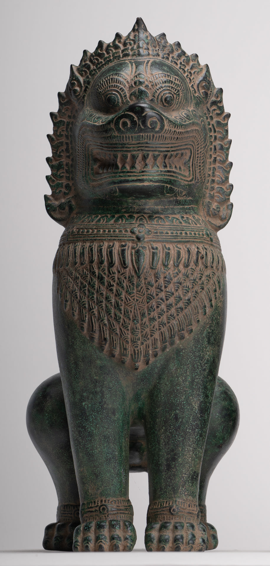 Temple Lions - Antique Khmer Style Bronze Standing Temple Guardians or Lions - 39cm/16"