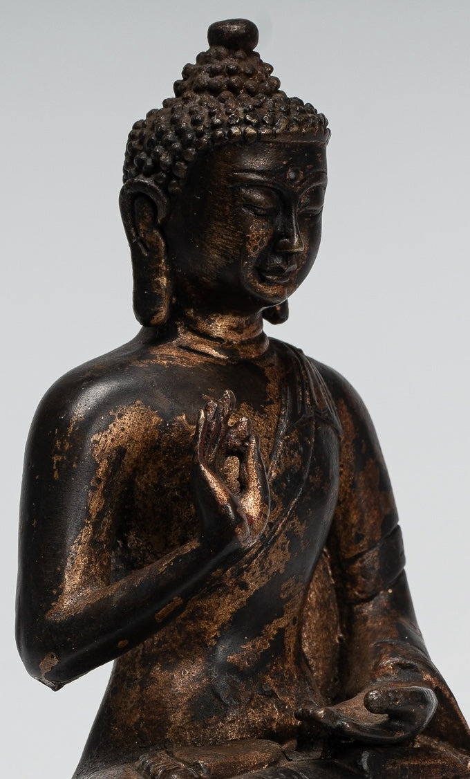 Buddha Statue - Antique Chinese Style Gold Seated Teaching Buddha Statue - 20cm/8"