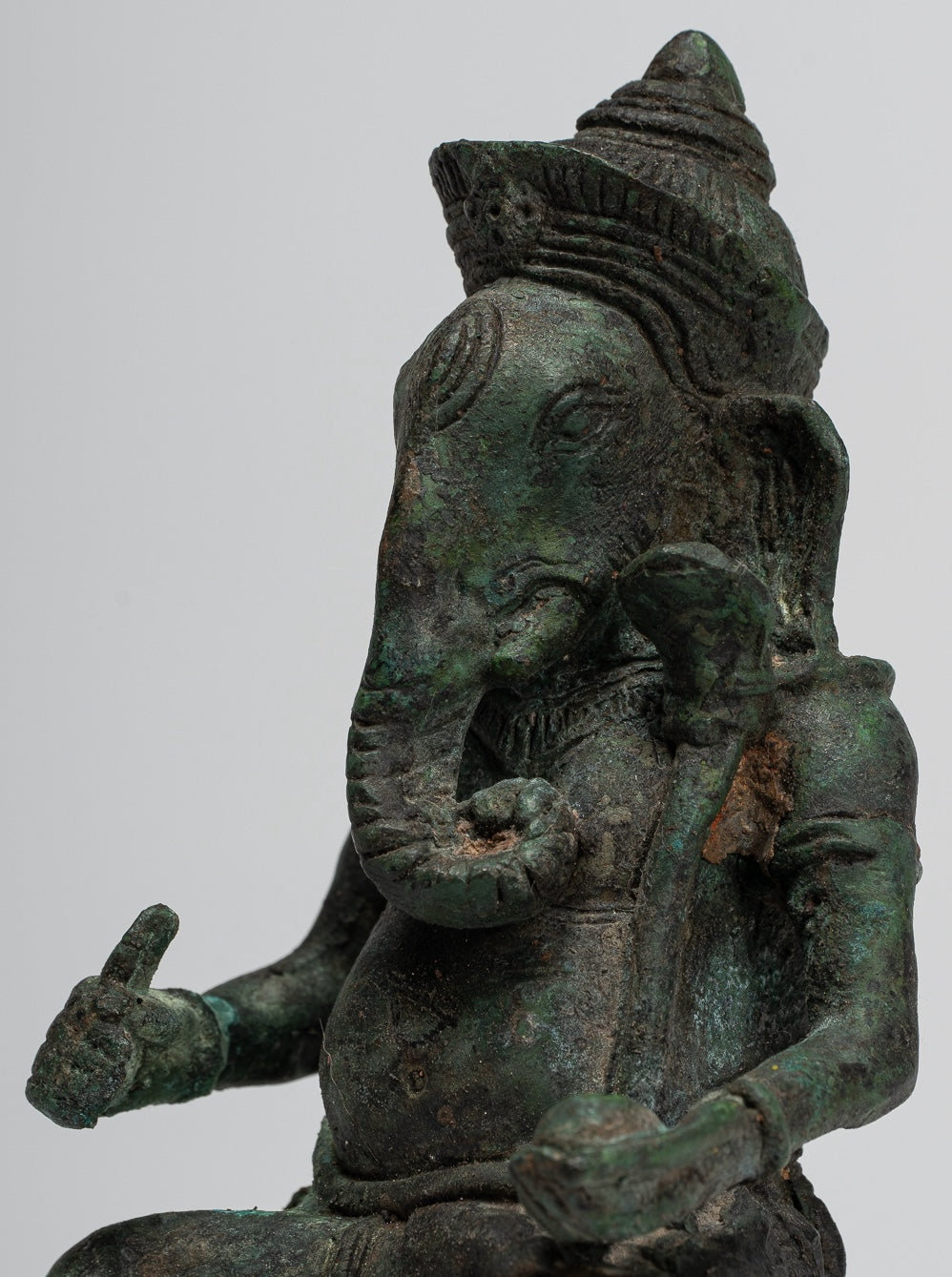 Ganesha Statue - Antique Thai Style Bronze Seated Ganesha Statue - 15cm/6"