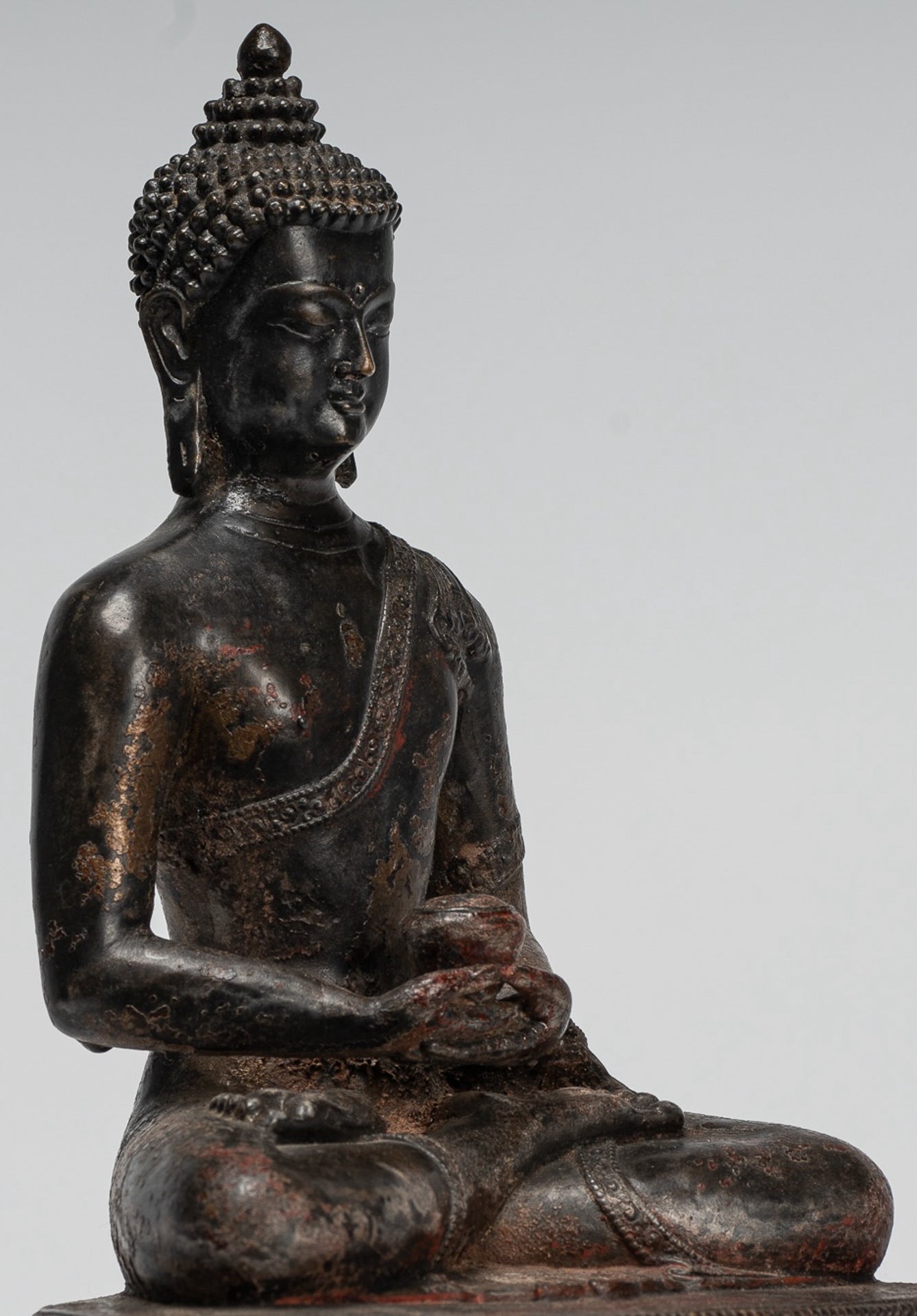 Buddha Statue - Antique Tibet Style Bronze Seated Amitabha Meditation Buddha Statue - 26cm/10"