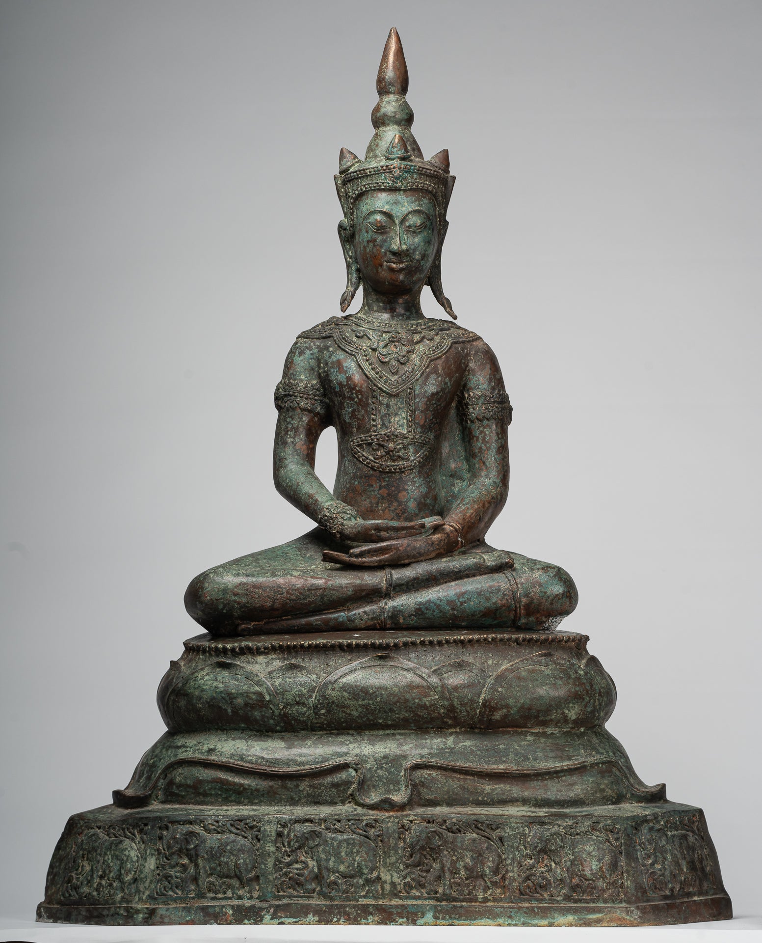 Antique Thai Style Seated Bronze Royal Ayutthaya Meditation Buddha Statue - 90cm/36"