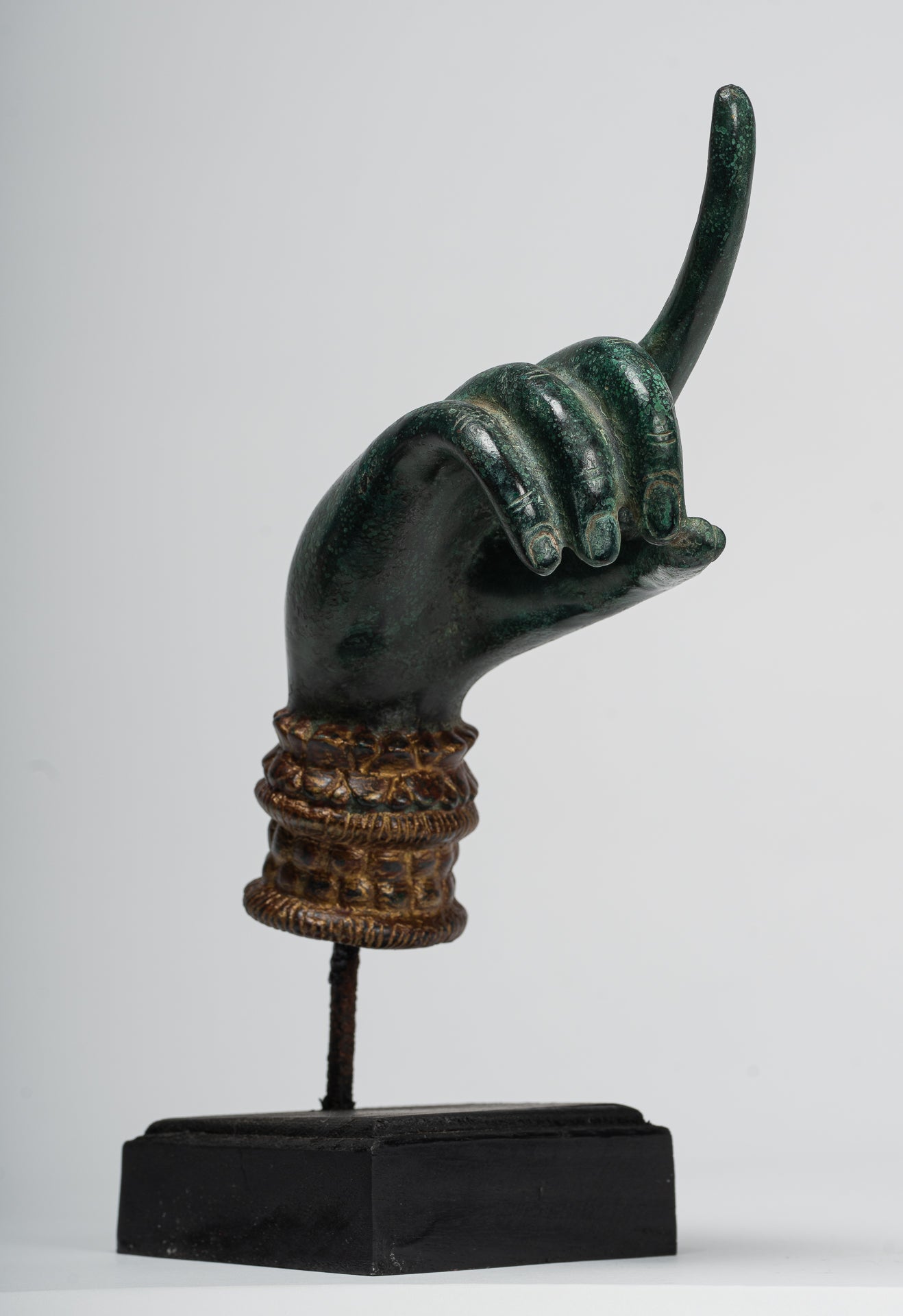 Mounted Antique Khmer Style Bronze Apsara Suchi Mudra Hand - 30cm/12"