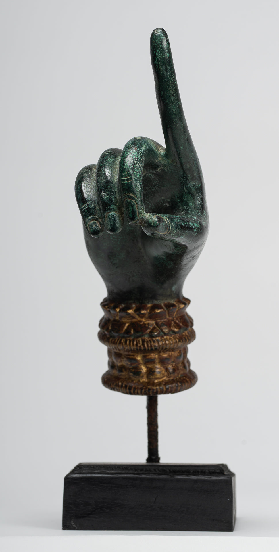 Mounted Antique Khmer Style Bronze Apsara Suchi Mudra Hand - 30cm/12"