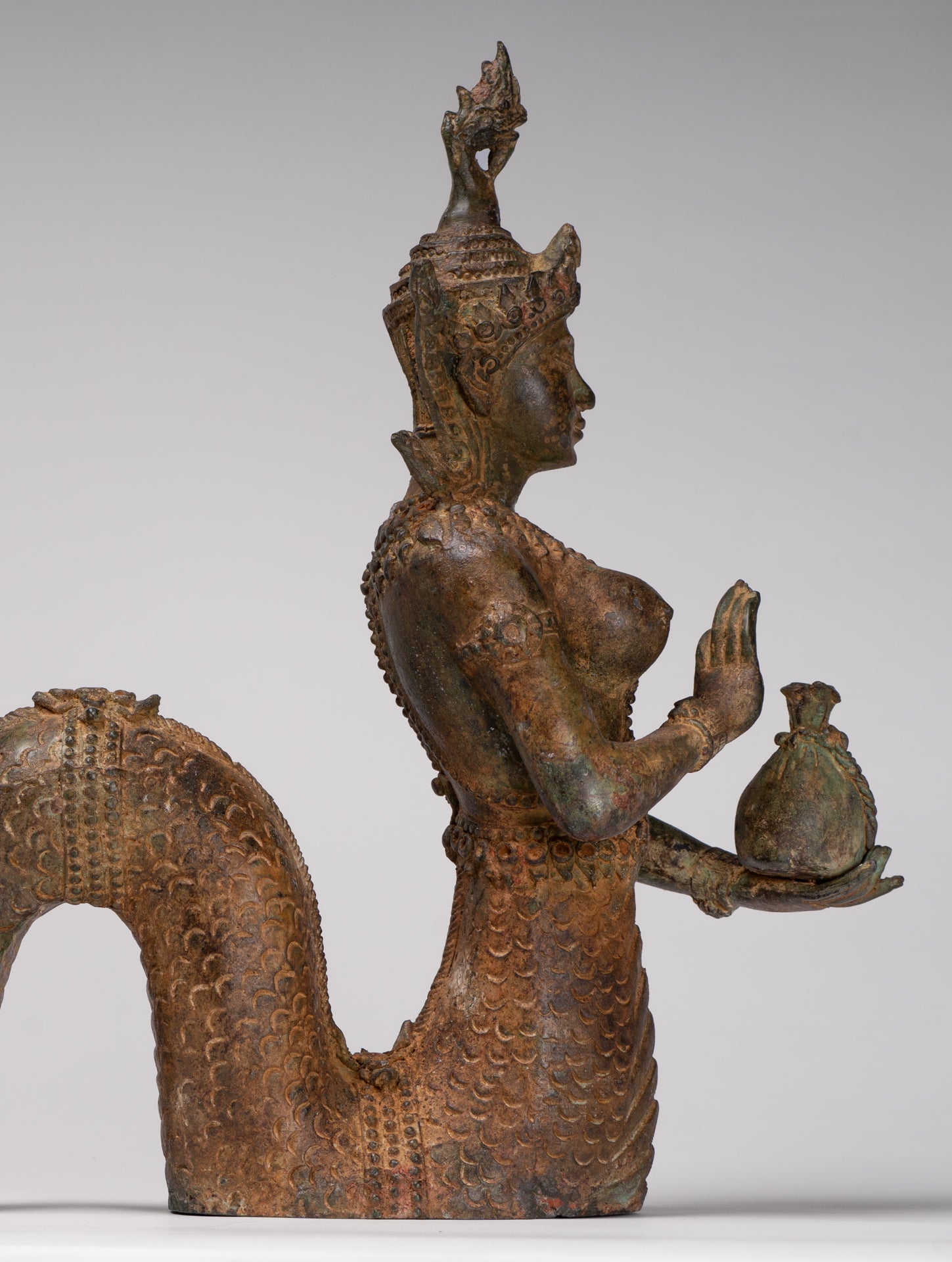 Naga Statue - Antique Thai Style Bronze Female Deity with Naga Tail Statue - 41cm/16"