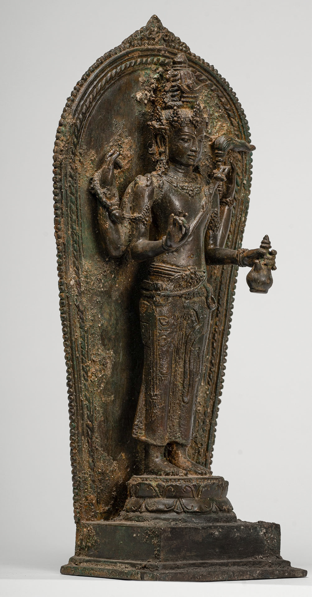 Shiva Statue - Antique Indonesian Style Bronze Javanese Standing 4-Arm Shiva Statue - 37cm/15"