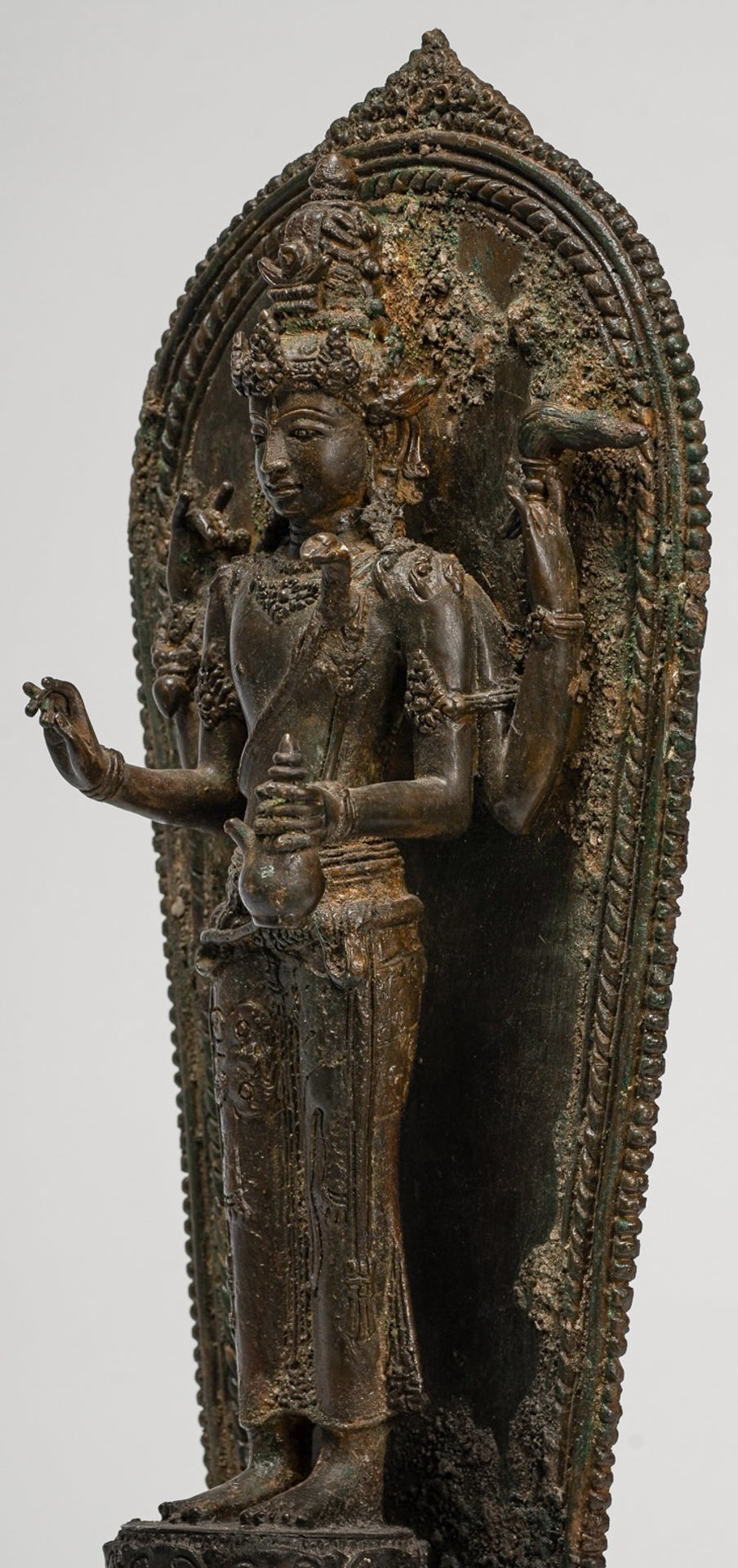 Shiva Statue - Antique Indonesian Style Bronze Javanese Standing 4-Arm Shiva Statue - 37cm/15"