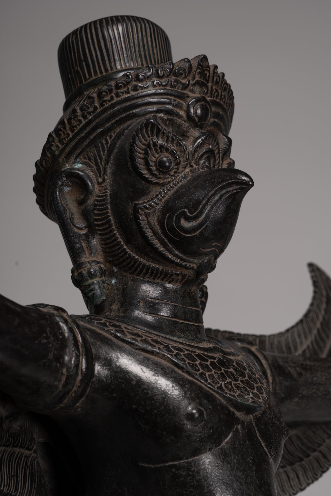 Antique Banteay Srei Style Seated Bronze Khmer Vishnu Garuda Statue - 71cm/28"