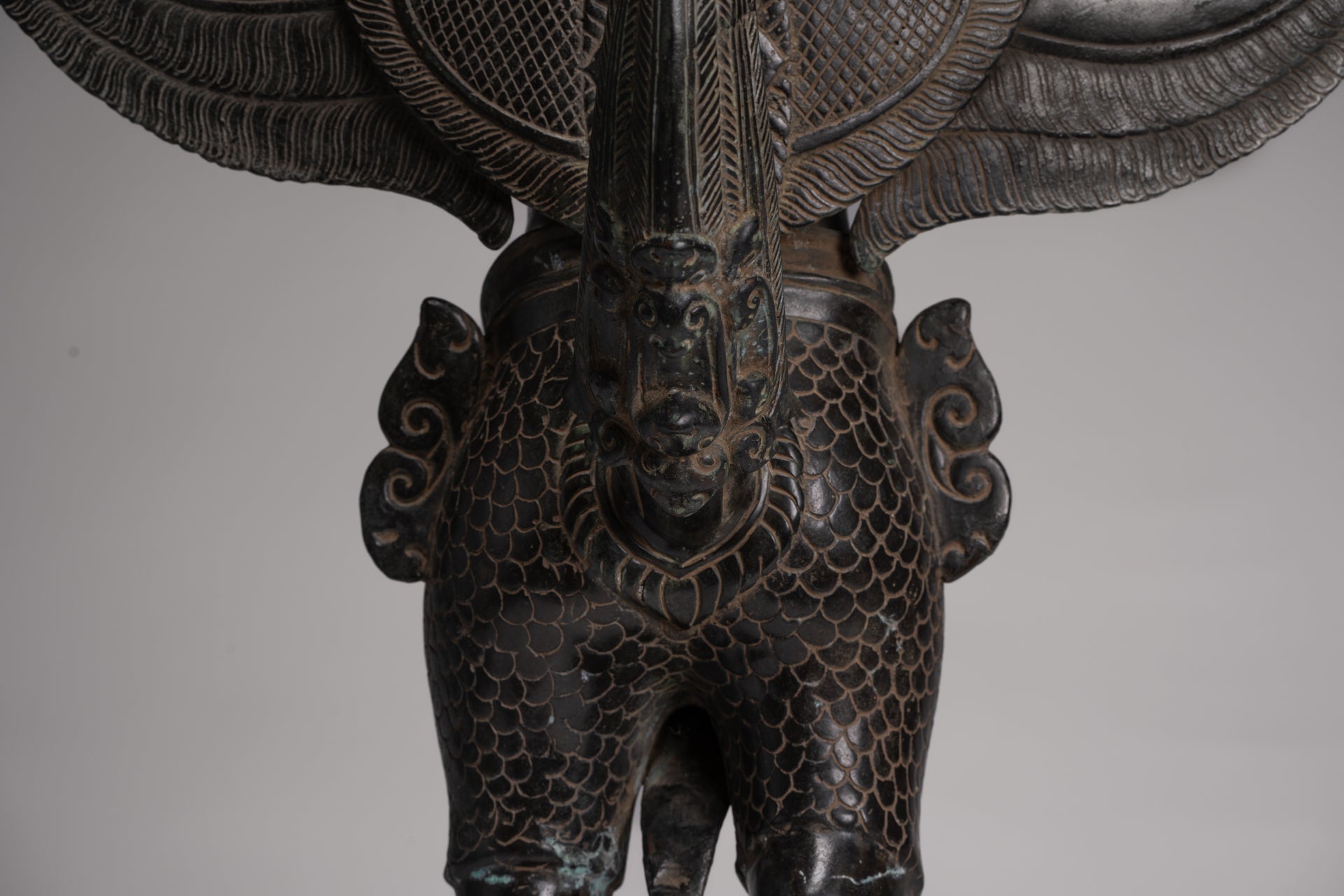 Antique Banteay Srei Style Seated Bronze Khmer Vishnu Garuda Statue - 71cm/28"