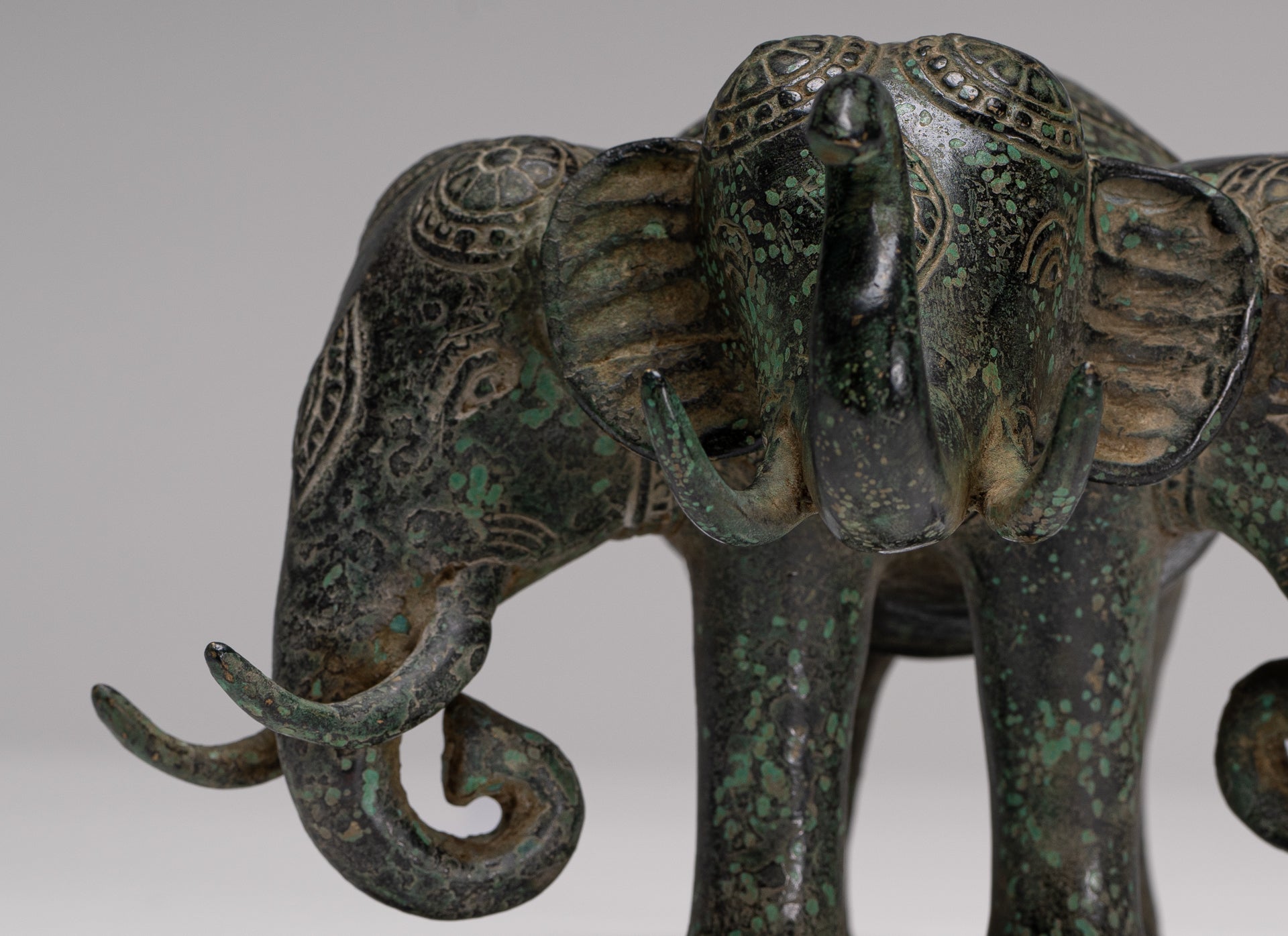 Antique Khmer Style Bronze Erawan Airavata or Elephant Statue - 11.5cm/5" Tall