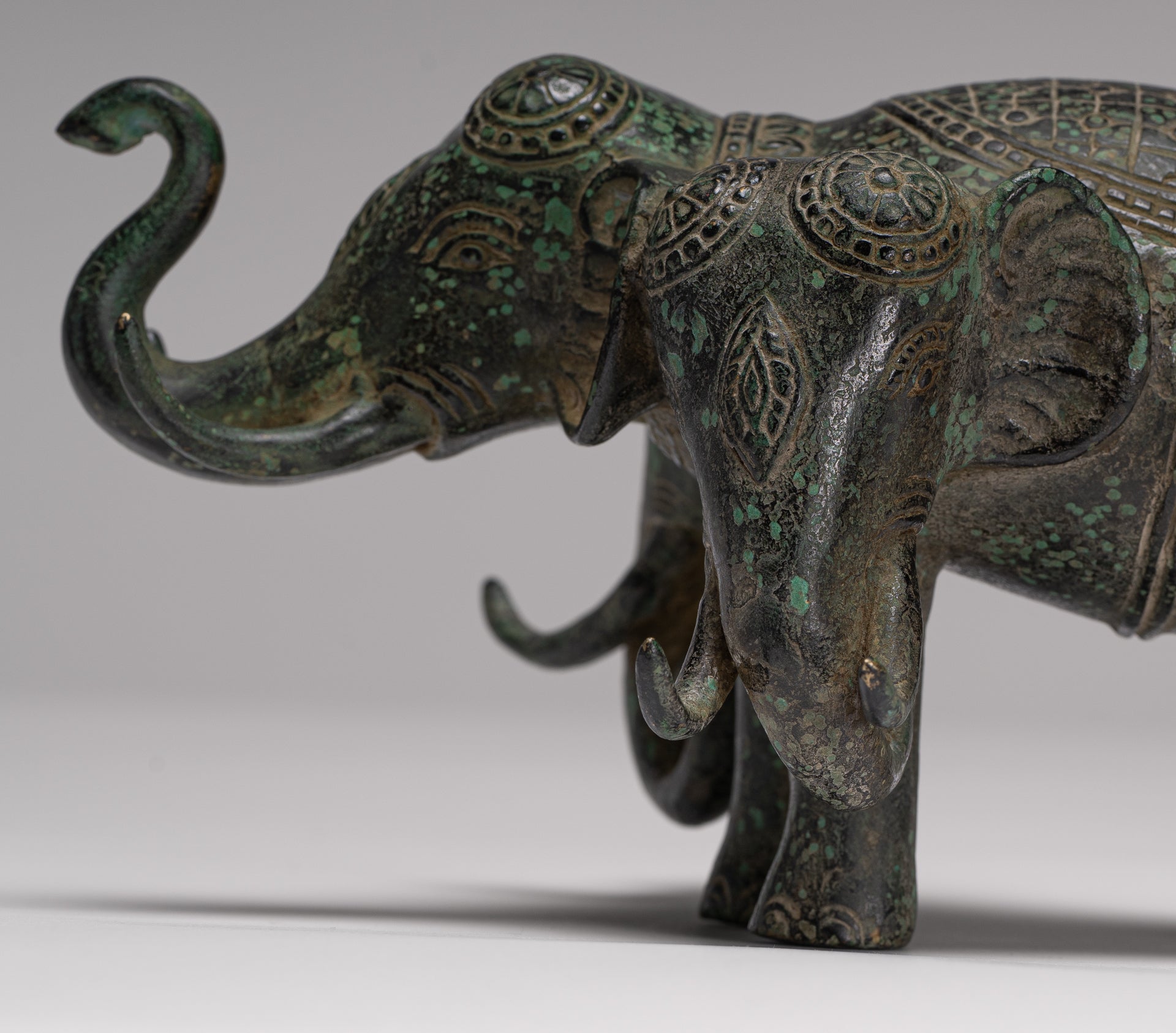 Antique Khmer Style Bronze Erawan Airavata or Elephant Statue - 11.5cm/5" Tall