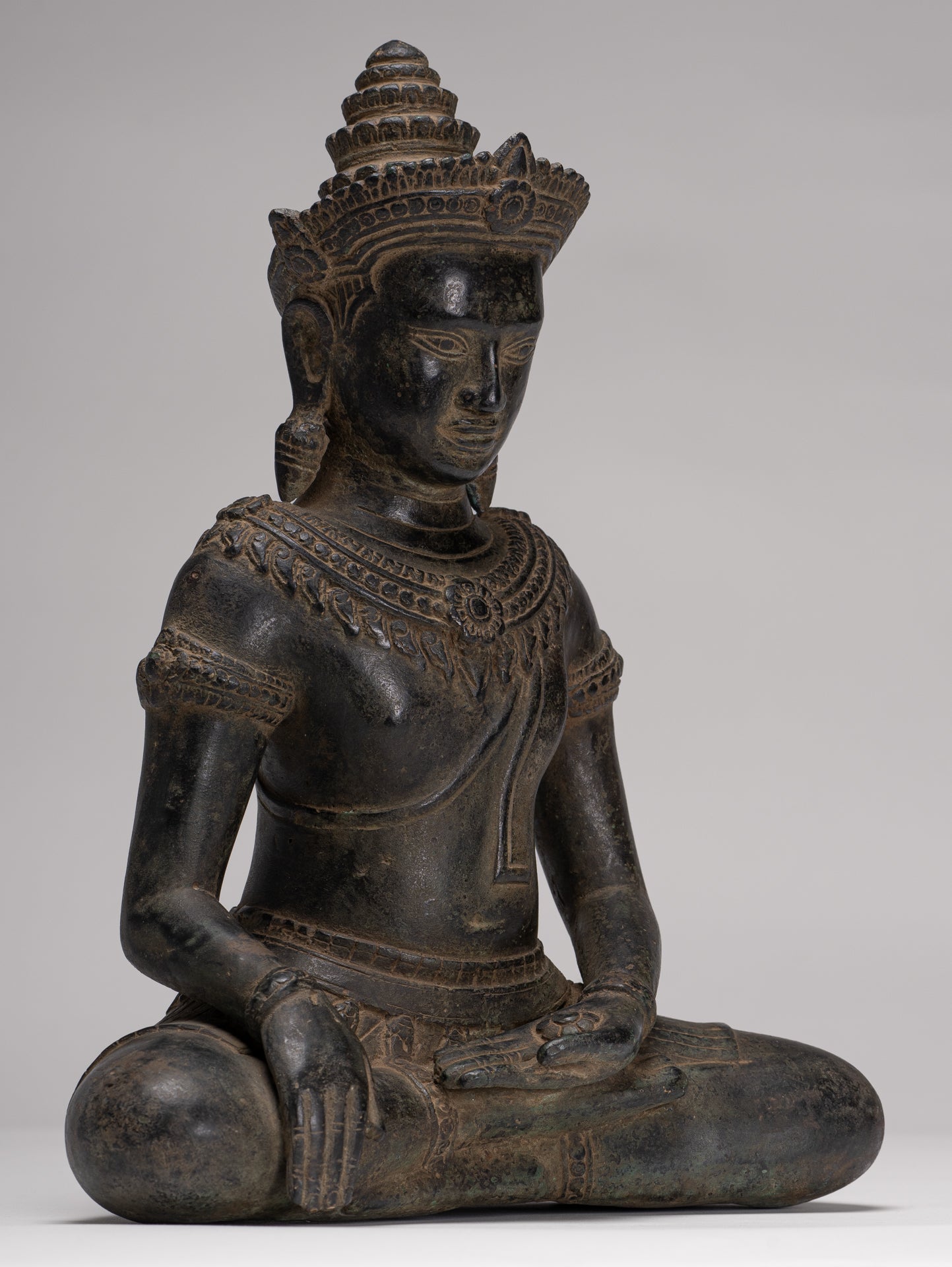 Buddha Statue - Antique Khmer Style Bronze Enlightenment Bayon Buddha Statue - 37cm/15"