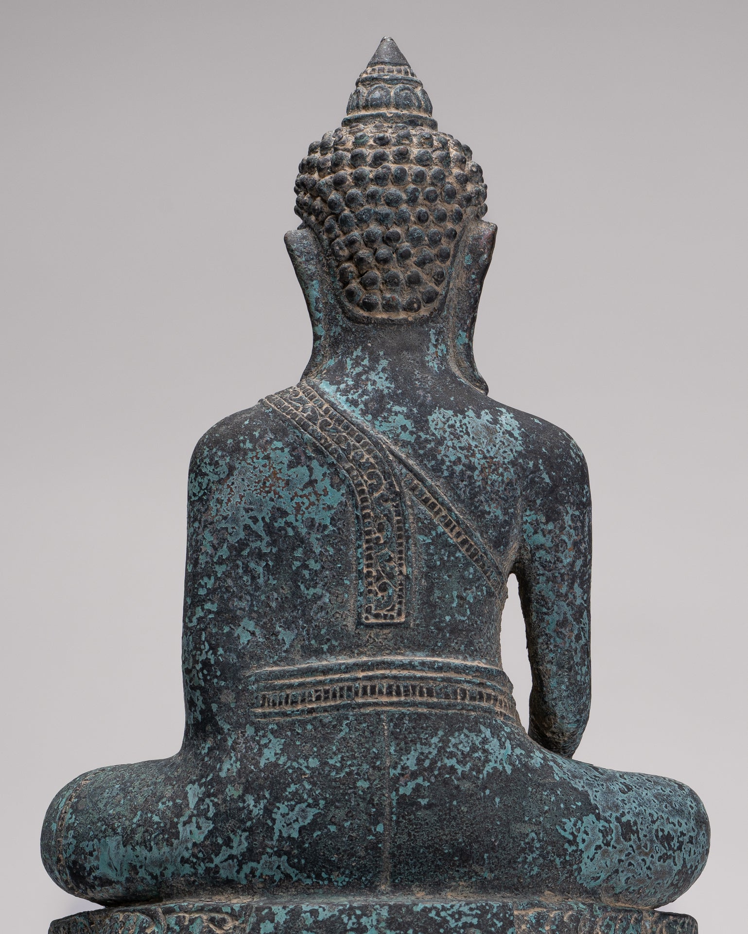 Buddha Statue - Antique Khmer Style Bronze Enthroned Enlightenment Buddha Statue - 48cm/19"