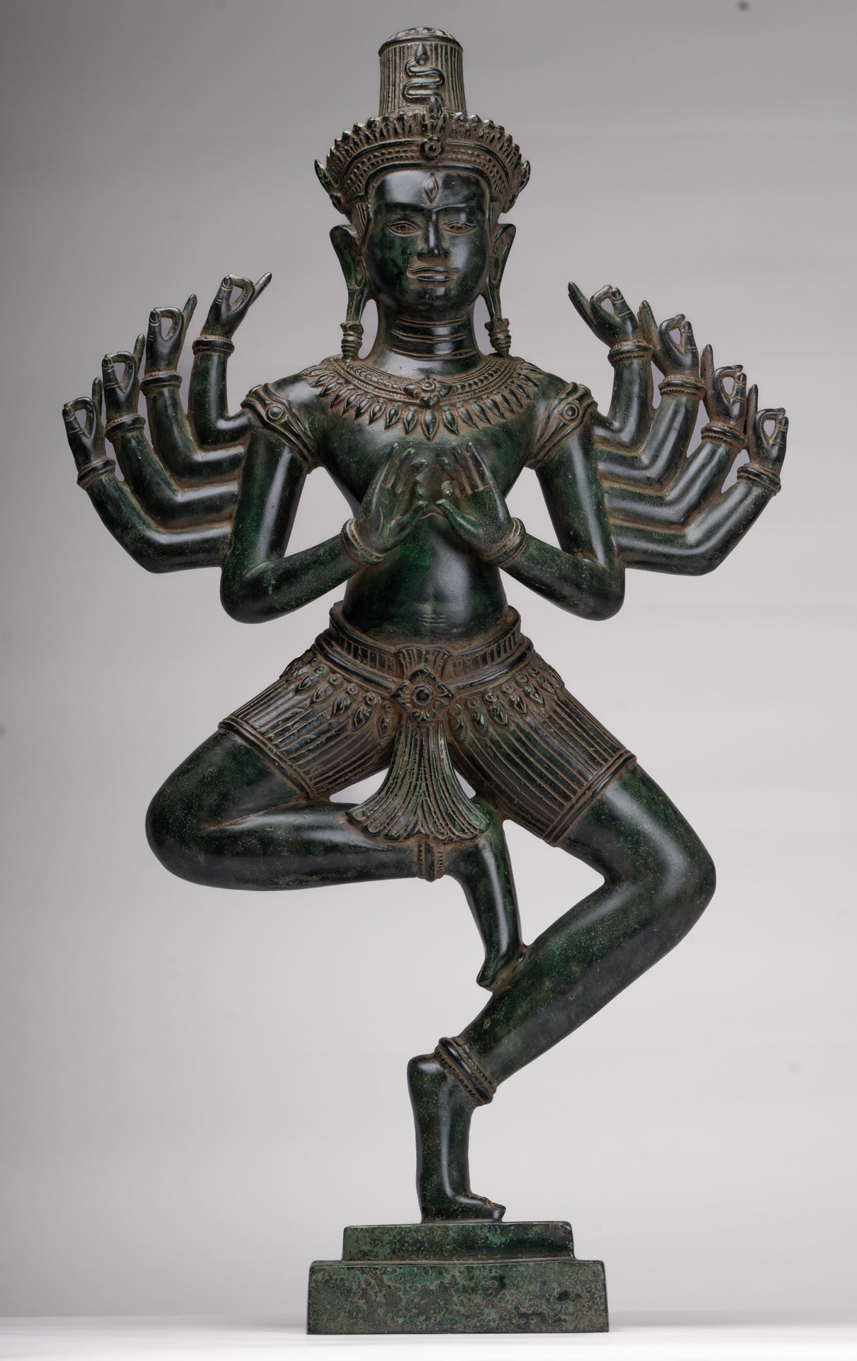 Antique Khmer Style Bronze Angkor Wat Ardhaparyanka Shiva - 10 Arms - 70cm/28"