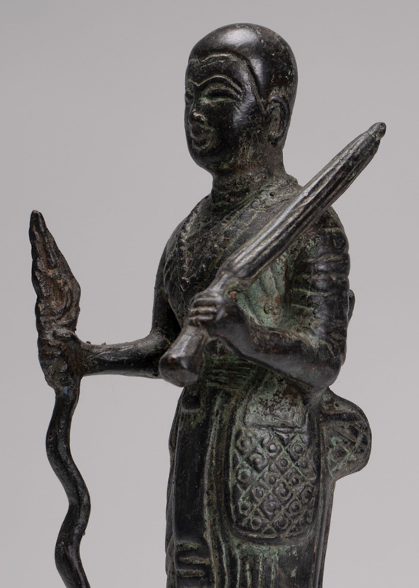 Monk - Antique Thai Style Bronze Dvaravati Devotee / Disciple of Buddha Statue - 26cm/10"