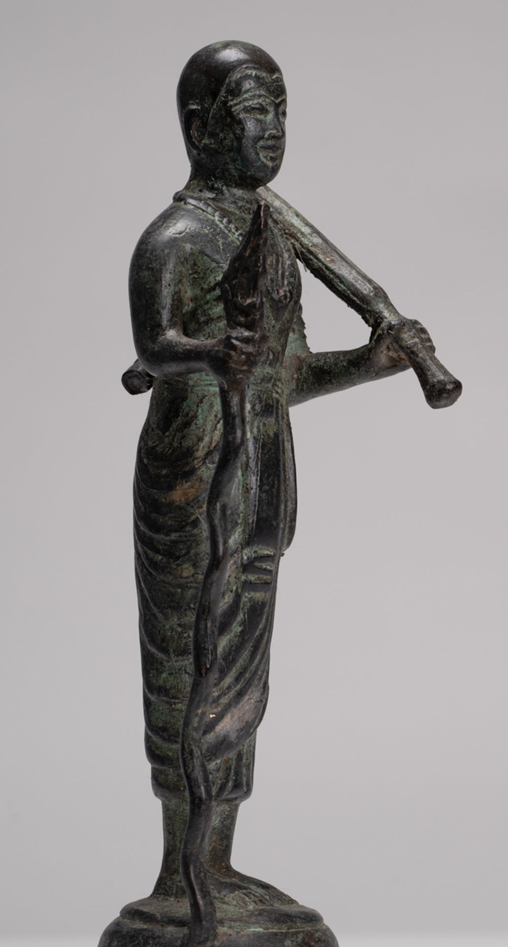 Monk - Antique Thai Style Bronze Dvaravati Devotee / Disciple of Buddha Statue - 26cm/10"