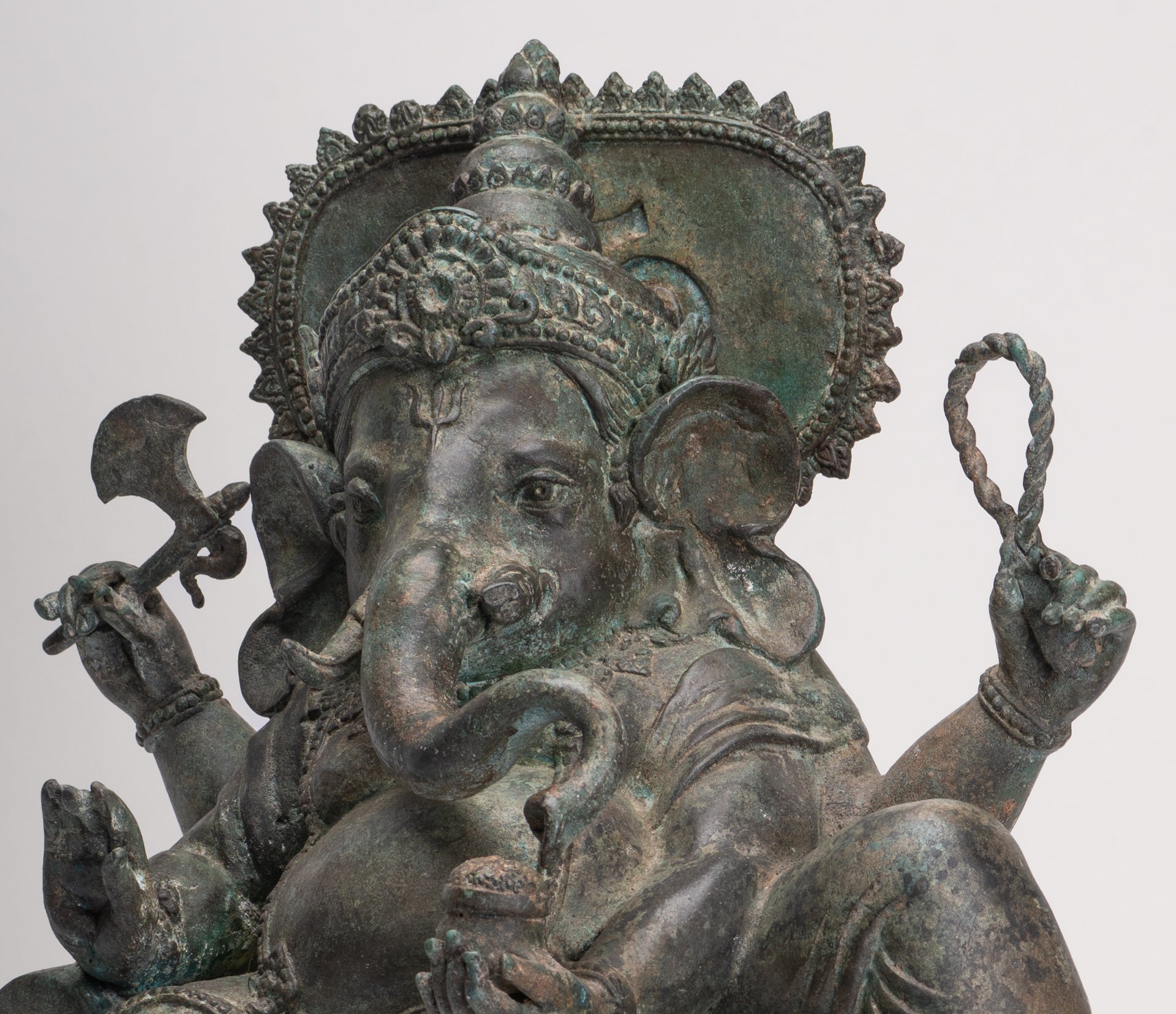 Ganesh - Antique Thai Style Bronze Reclining Ganesha Statue w/Mouse - 41cm/16"